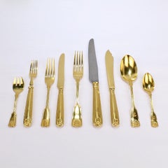 Antique Crested English  Mappin & Webb Gold-Plated Luncheon Flatware Set