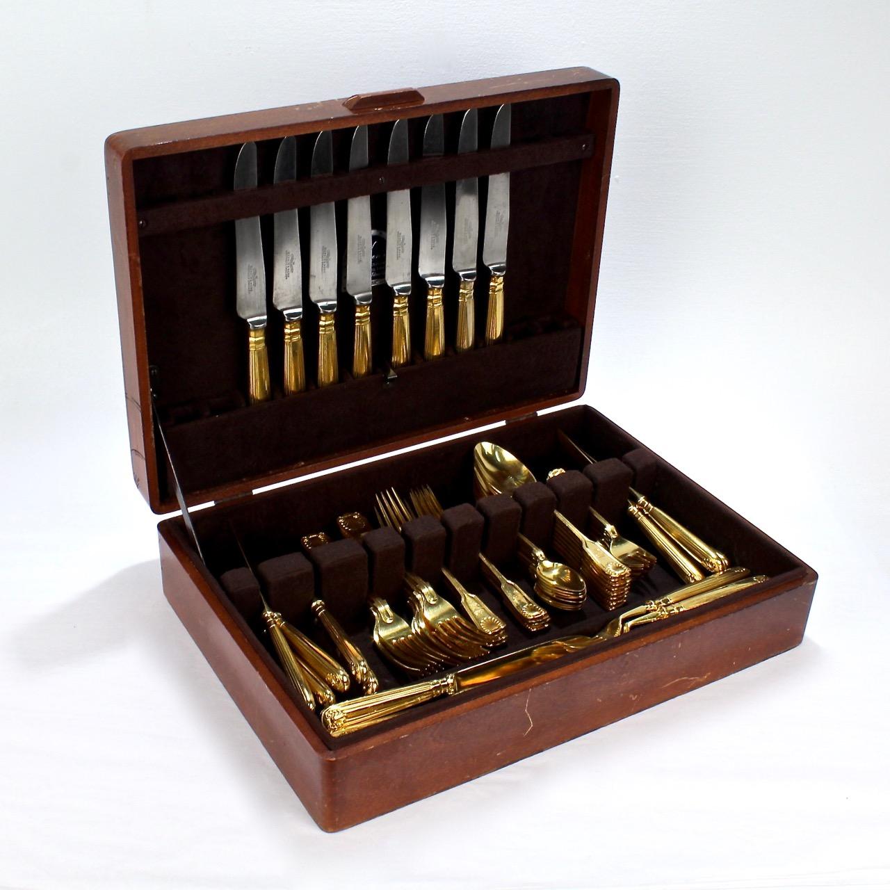 George III Antique Crested English  Mappin & Webb Gold-Plated Luncheon Flatware Set