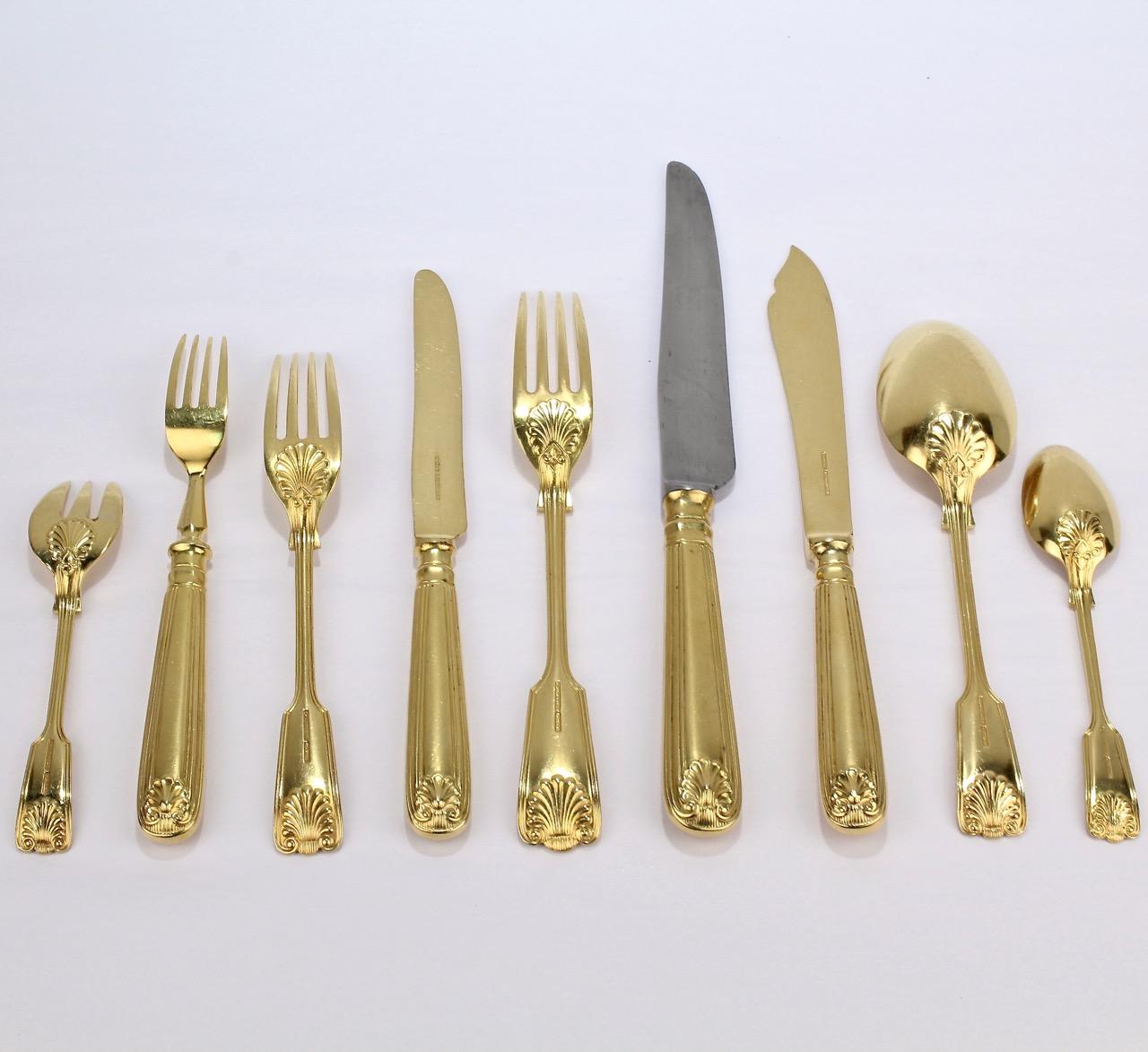 Antique Crested English  Mappin & Webb Gold-Plated Luncheon Flatware Set  In Good Condition In Philadelphia, PA
