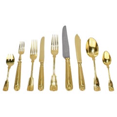 Antique Crested English  Mappin & Webb Gold-Plated Luncheon Flatware Set