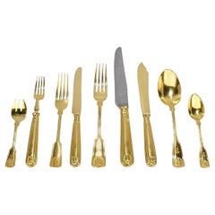 Antique Crested English  Mappin & Webb Gold-Plated Luncheon Flatware Set 