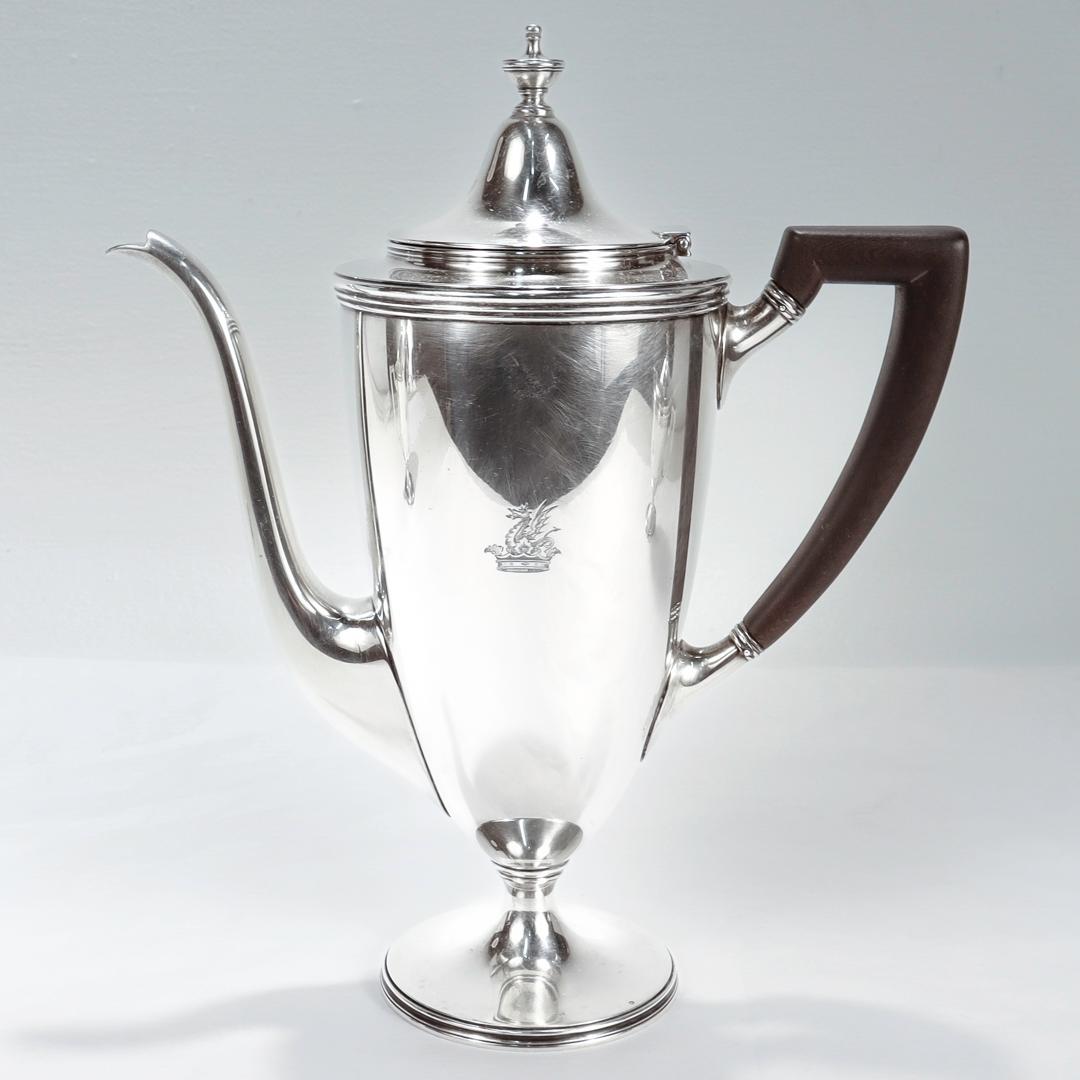 Antique Crested Tiffany & Co Sterling Silver Tea or Coffee Set In Good Condition For Sale In Philadelphia, PA