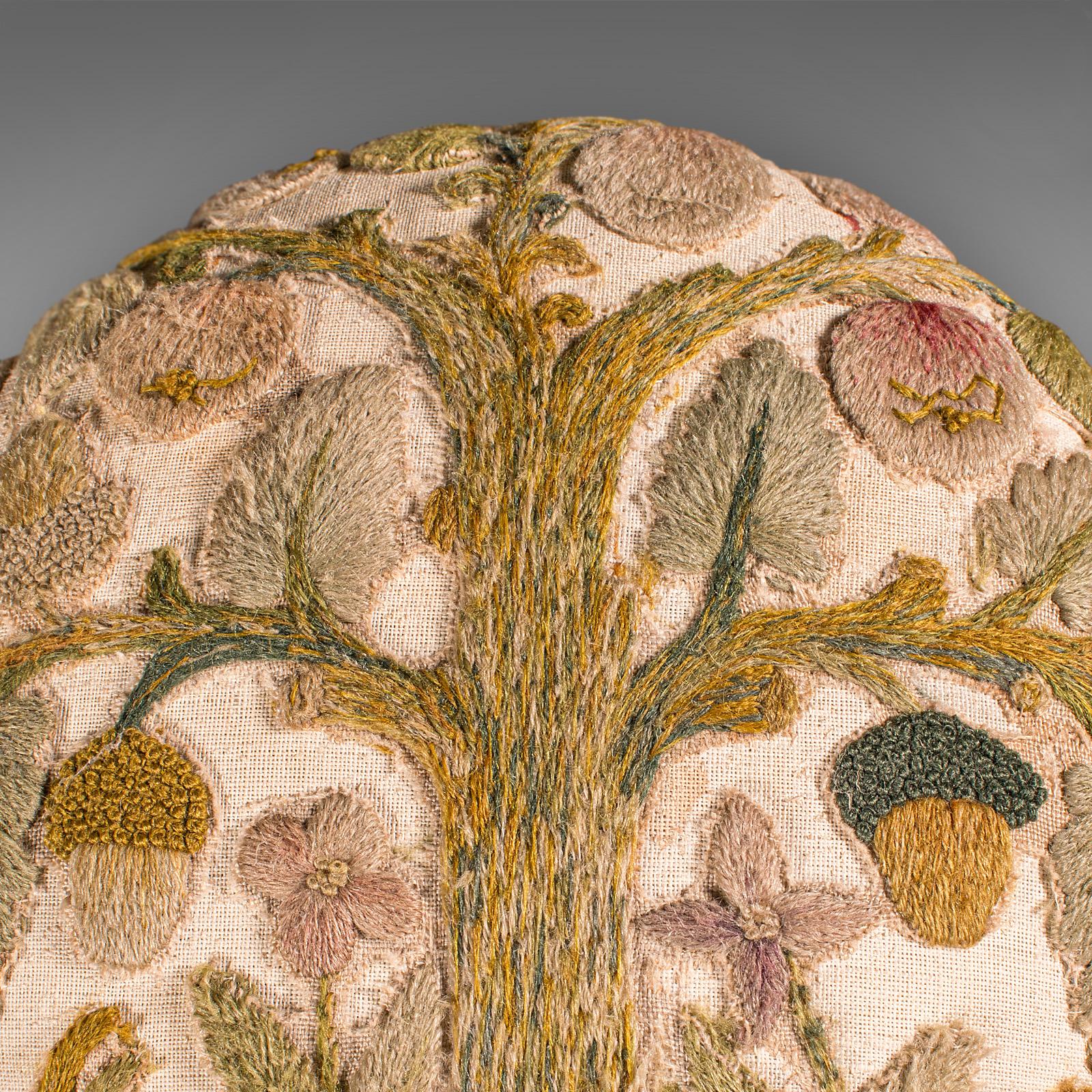 Textile Antique Crewel Work Footstool, English, Walnut, Embroidery, Stool, Victorian