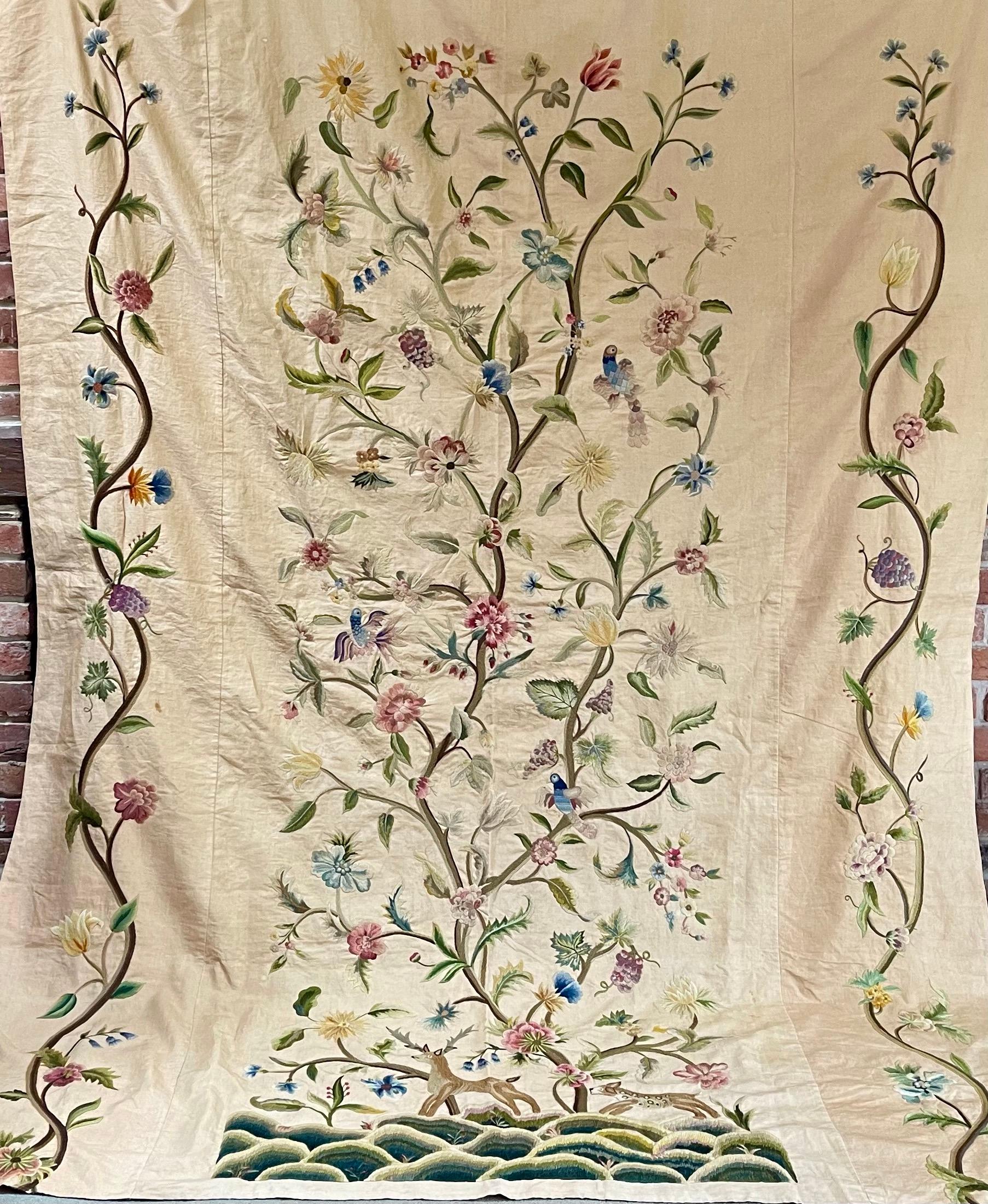 Cubrecama antiguo de crewelwork

Diseño del Árbol de la Vida de inspiración jacobea

Artes y oficios ingleses. Data de principios del siglo XX

Hábilmente trabajada en lana de colores sobre un fondo de lino crema / leonado claro.

Bordado de calidad