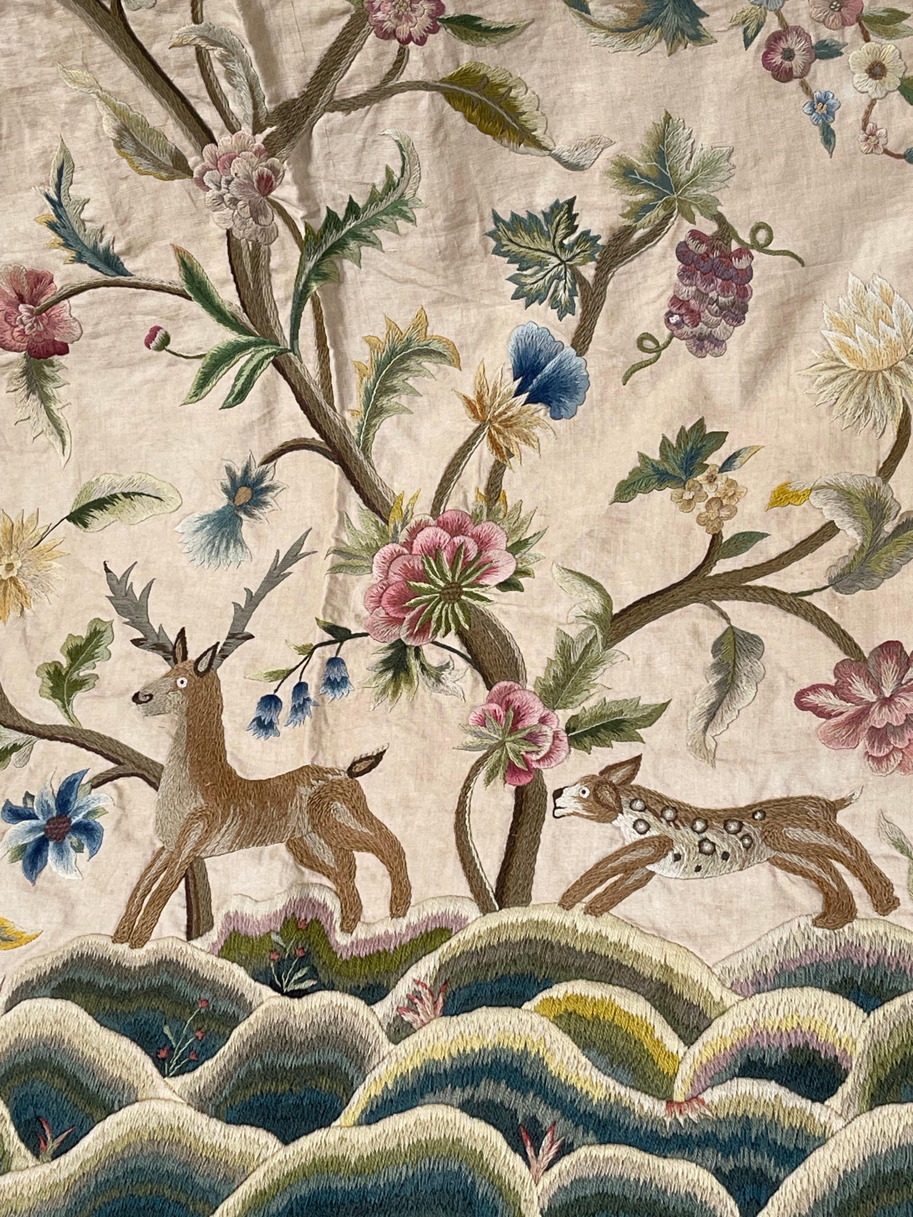 Cubierta antigua de Crewelwork Artes y Oficios ingleses Inglés