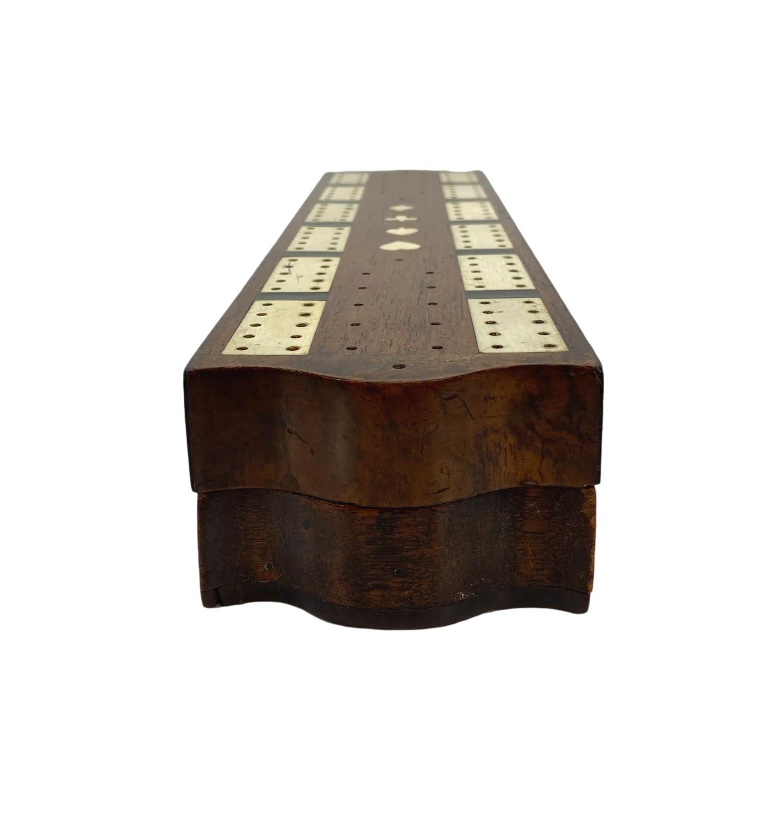 Hand-Crafted Antique Cribbage Board and Box in Mahogany with Exotic Inlays English circa 1880