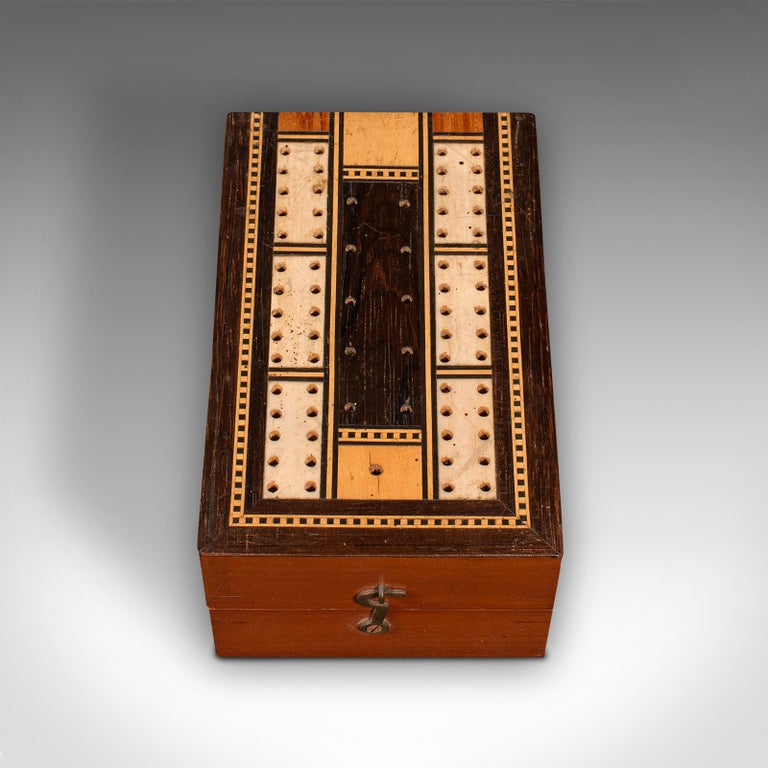 Antique Cribbage Game Case, English Gaming Box, Playing Cards, Edwardian, C.1910 In Good Condition For Sale In Hele, Devon, GB