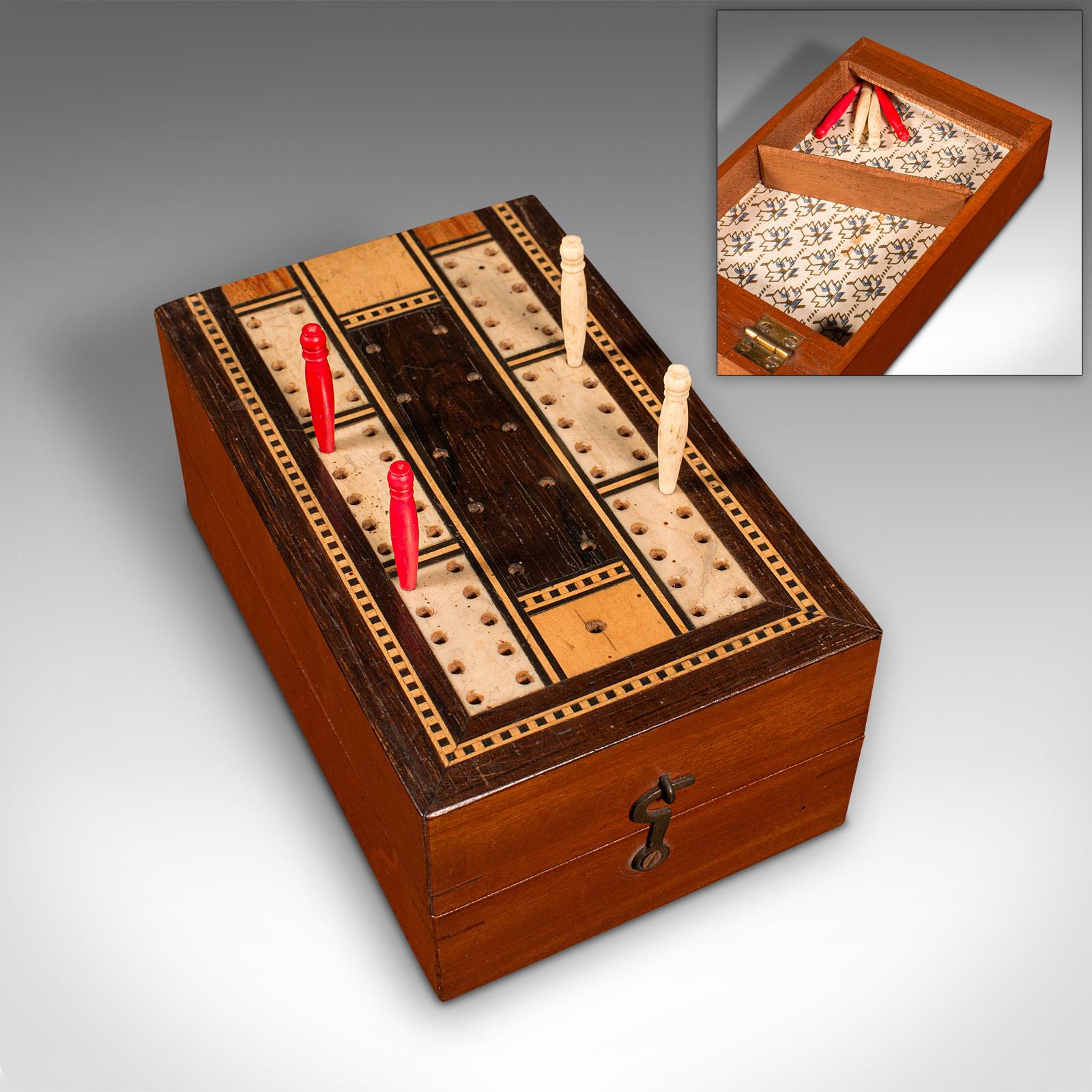 British Antique Cribbage Game Case, English Gaming Box, Playing Cards, Edwardian, C.1910