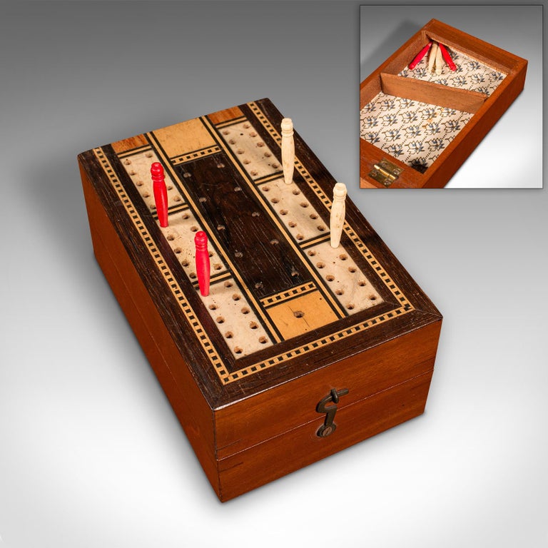 20th Century Antique Cribbage Game Case, English Gaming Box, Playing Cards, Edwardian, C.1910 For Sale
