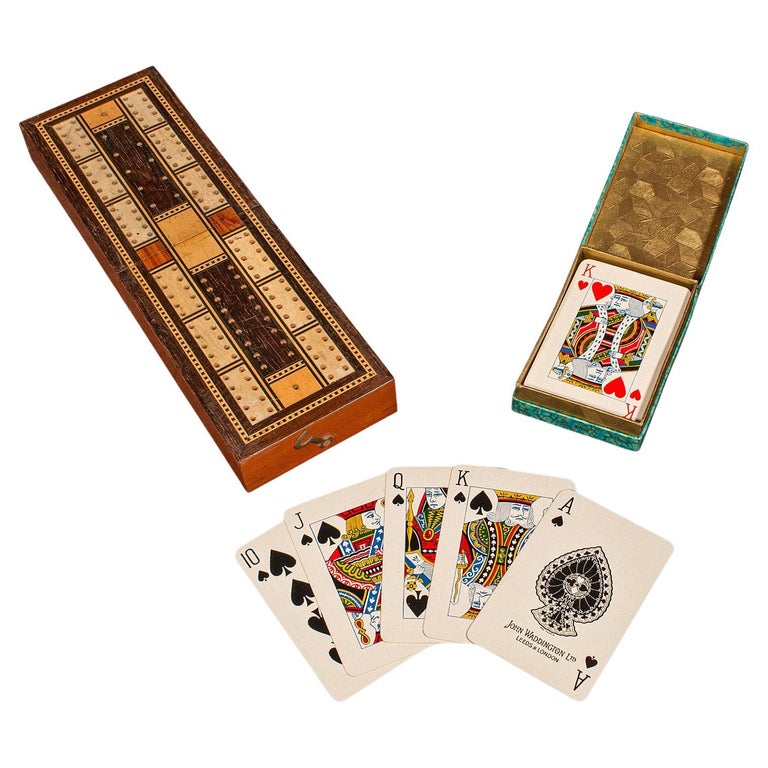 Antique Cribbage Game Case, English Gaming Box, Playing Cards, Edwardian, C.1910 For Sale