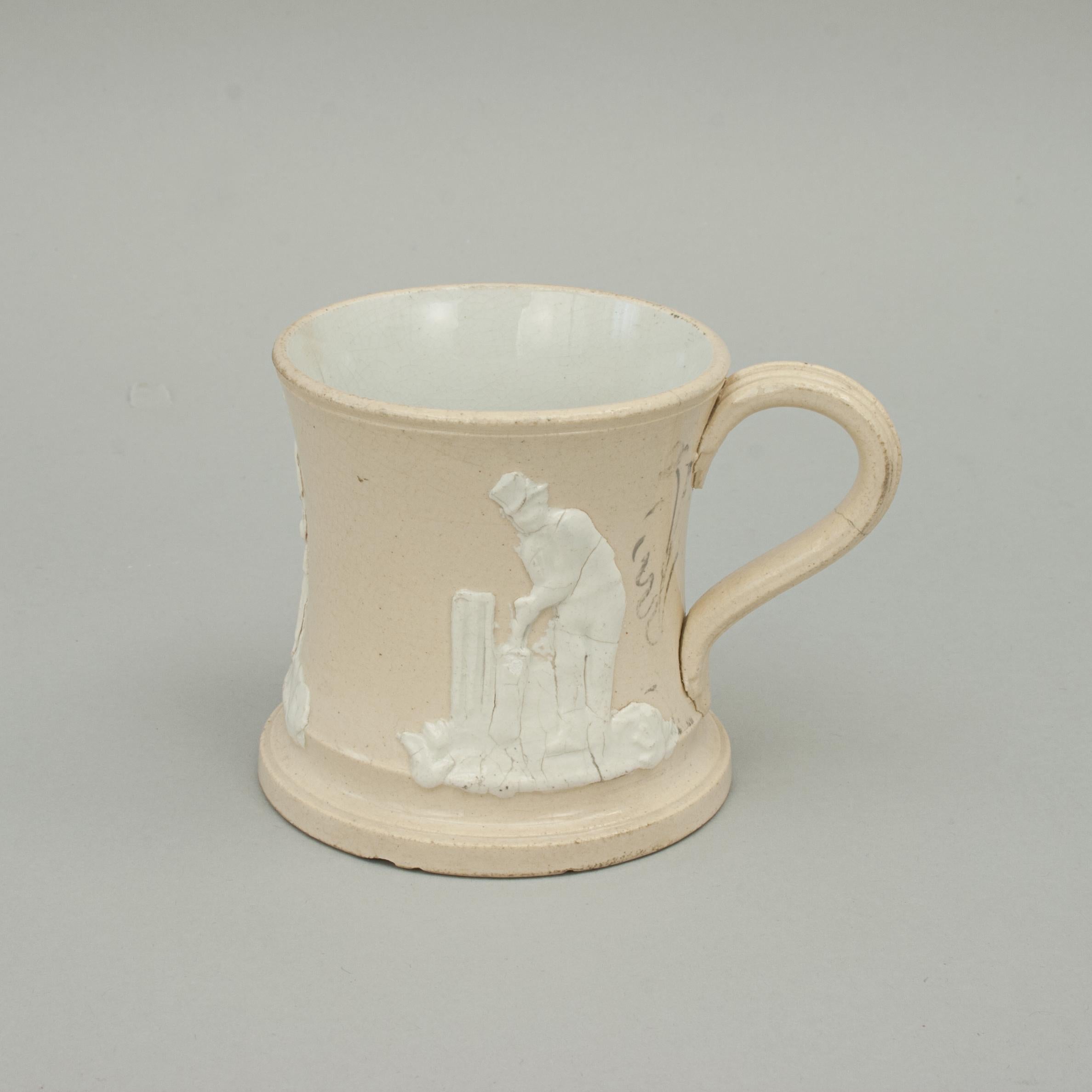 Ceramic Antique Cricket Mug, Staffordshire. For Sale