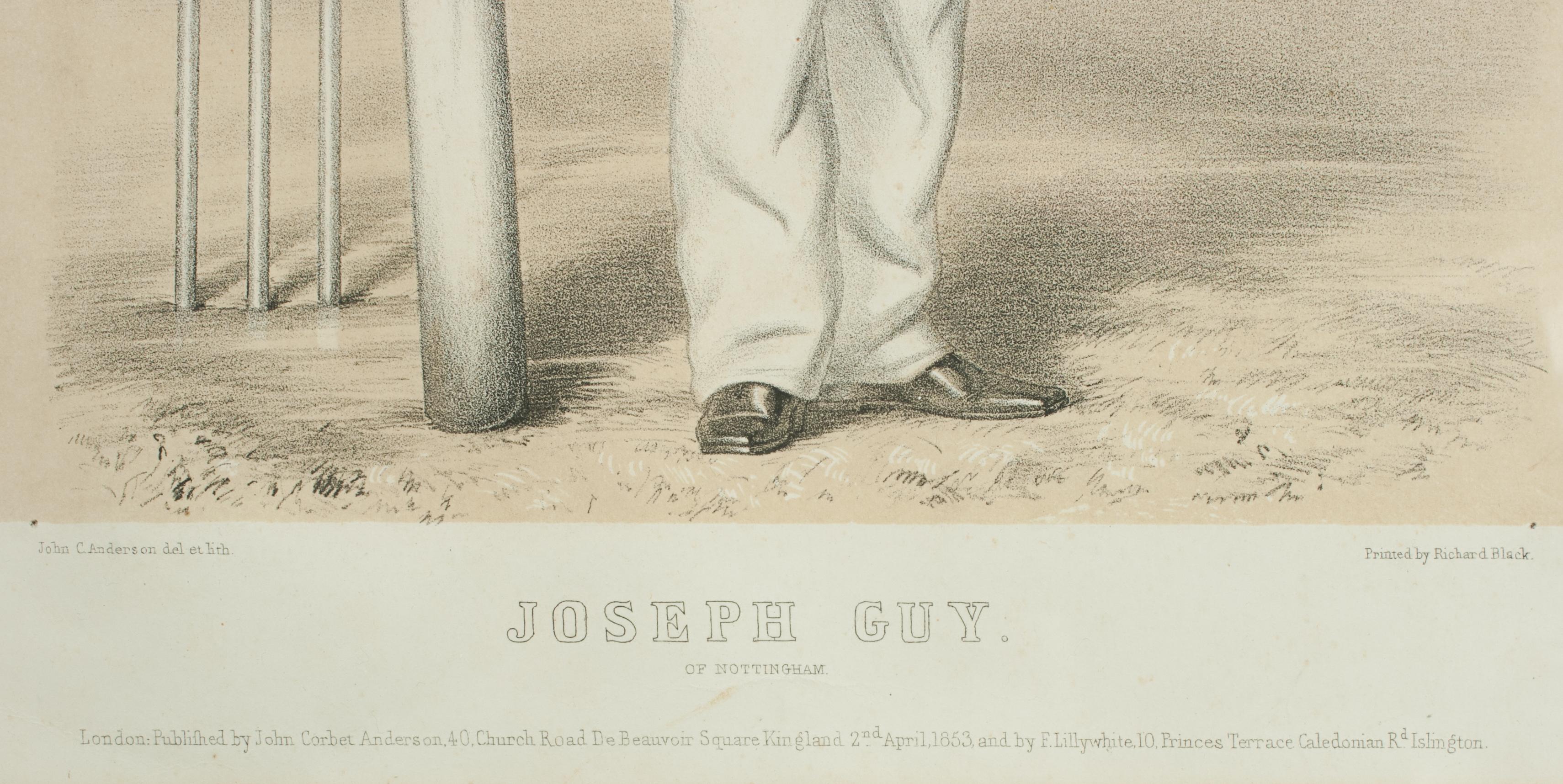 Sporting Art Antique Cricket Print of Joseph Guy of Nottingham For Sale