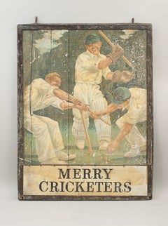 Antique Cricket Pub Sign, Merry Cricketers