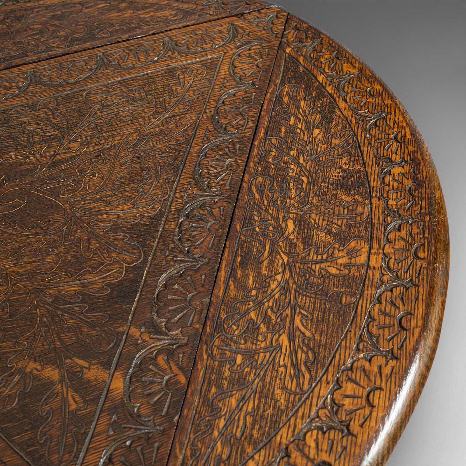 Antique Cricket Table, English, Oak, Drop Leaf, Lamp, Occasional, Edwardian 5