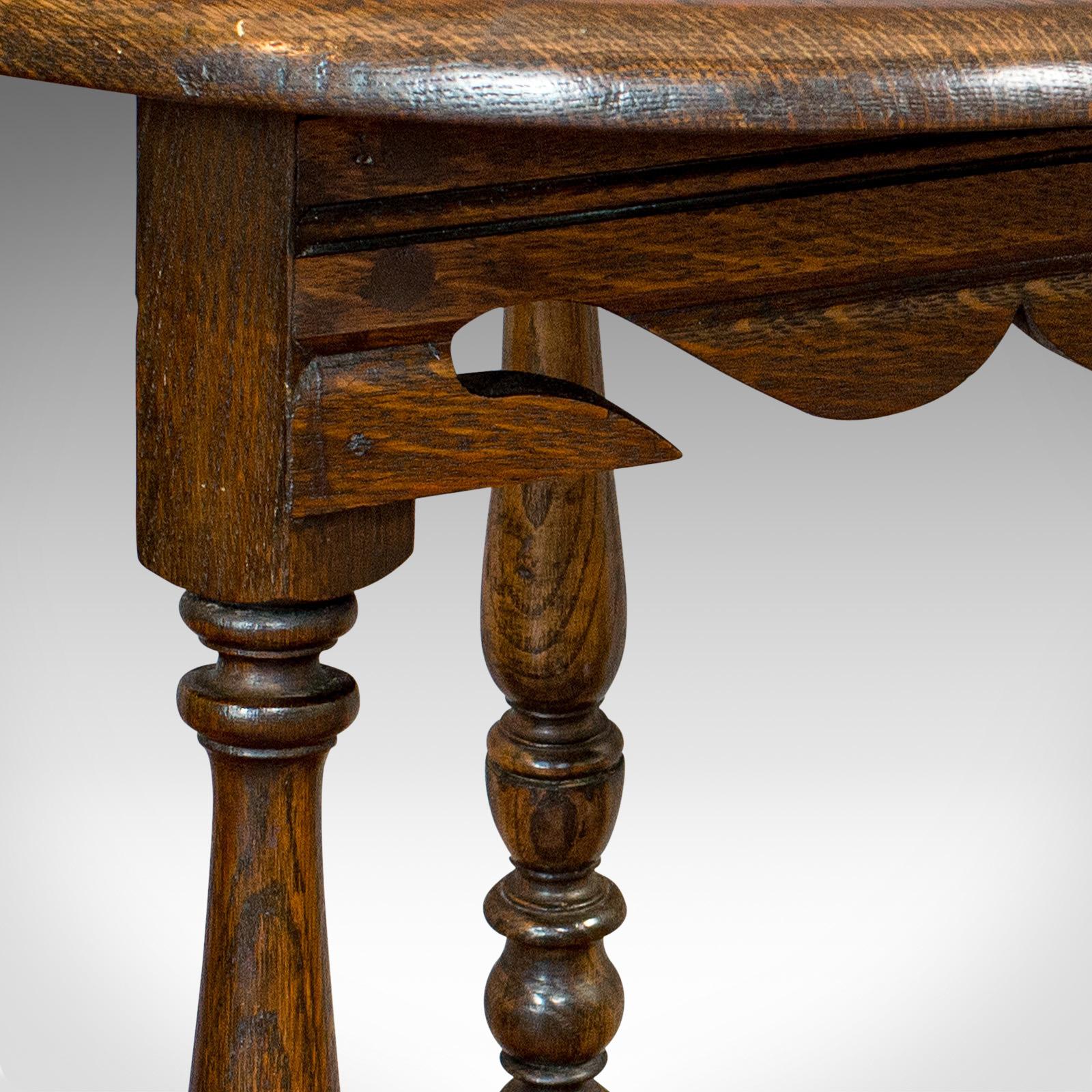 Antique Cricket Table, English, Oak, Drop Leaf, Lamp, Occasional, Edwardian 7