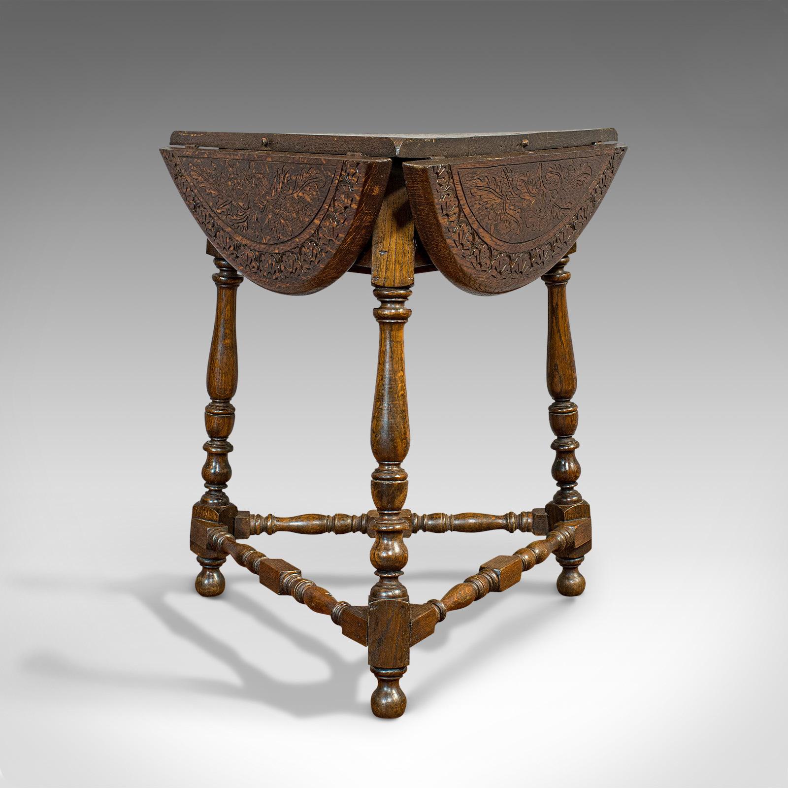 Antique Cricket Table, English, Oak, Drop Leaf, Lamp, Occasional, Edwardian 1