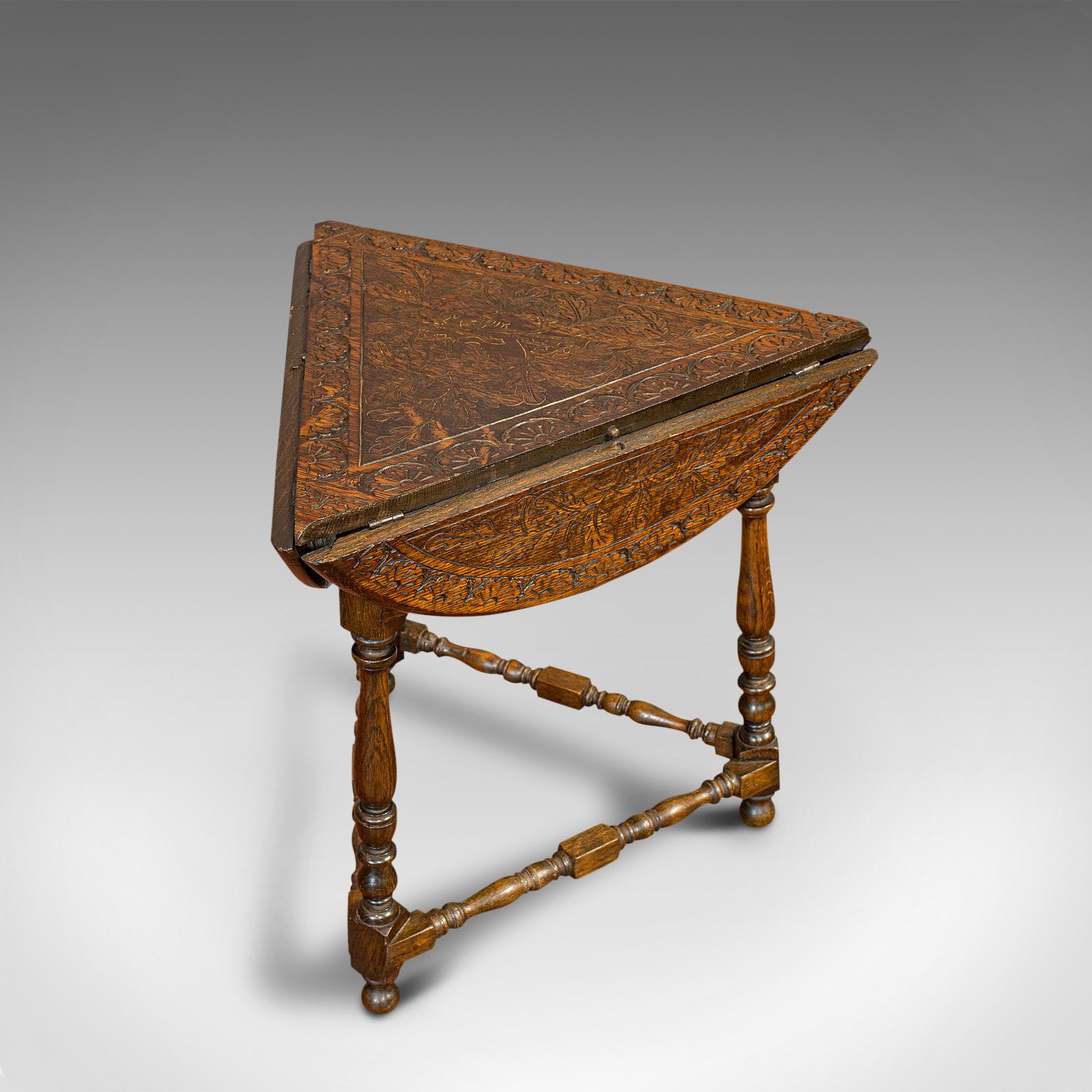 Antique Cricket Table, English, Oak, Drop Leaf, Lamp, Occasional, Edwardian 2
