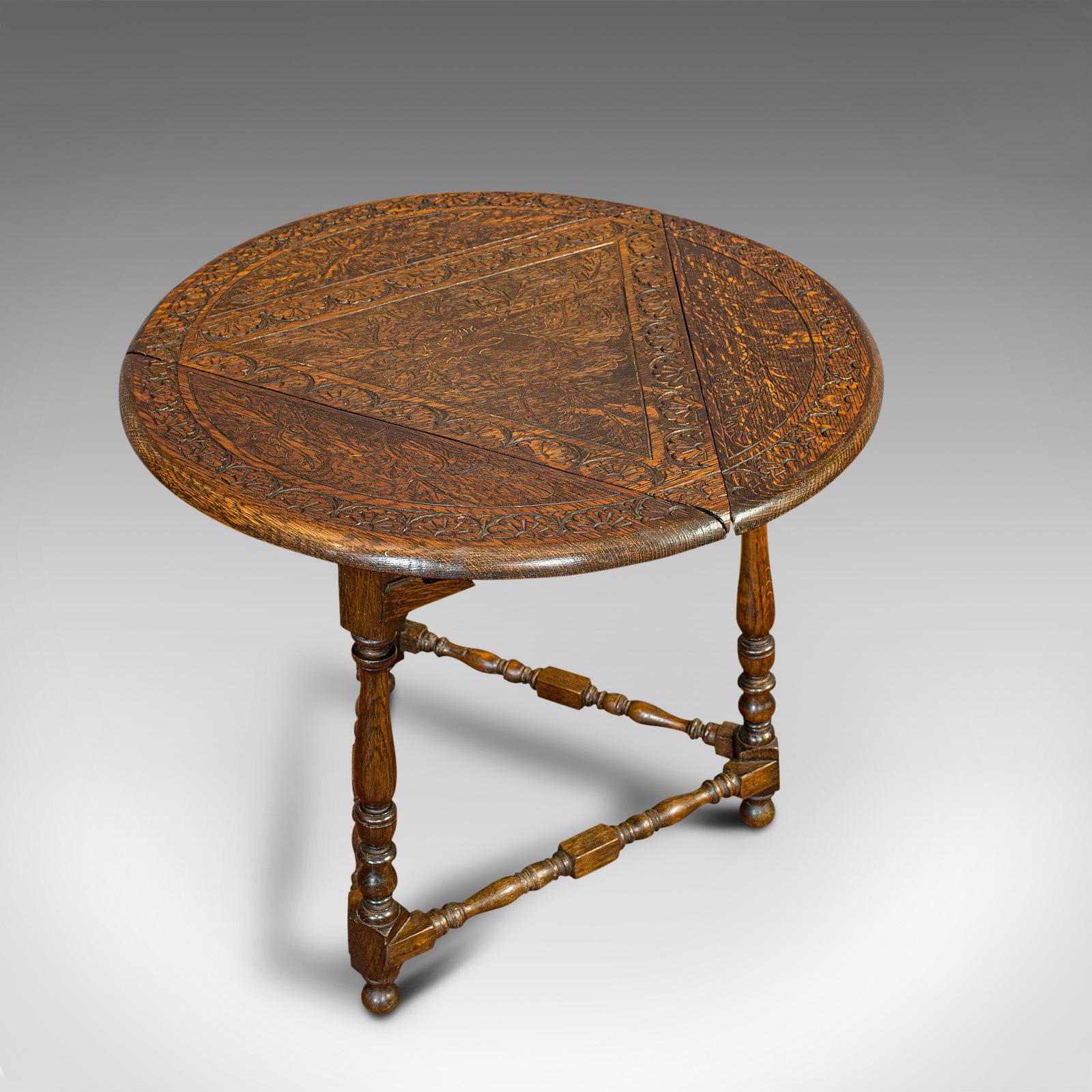Antique Cricket Table, English, Oak, Drop Leaf, Lamp, Occasional, Edwardian 3