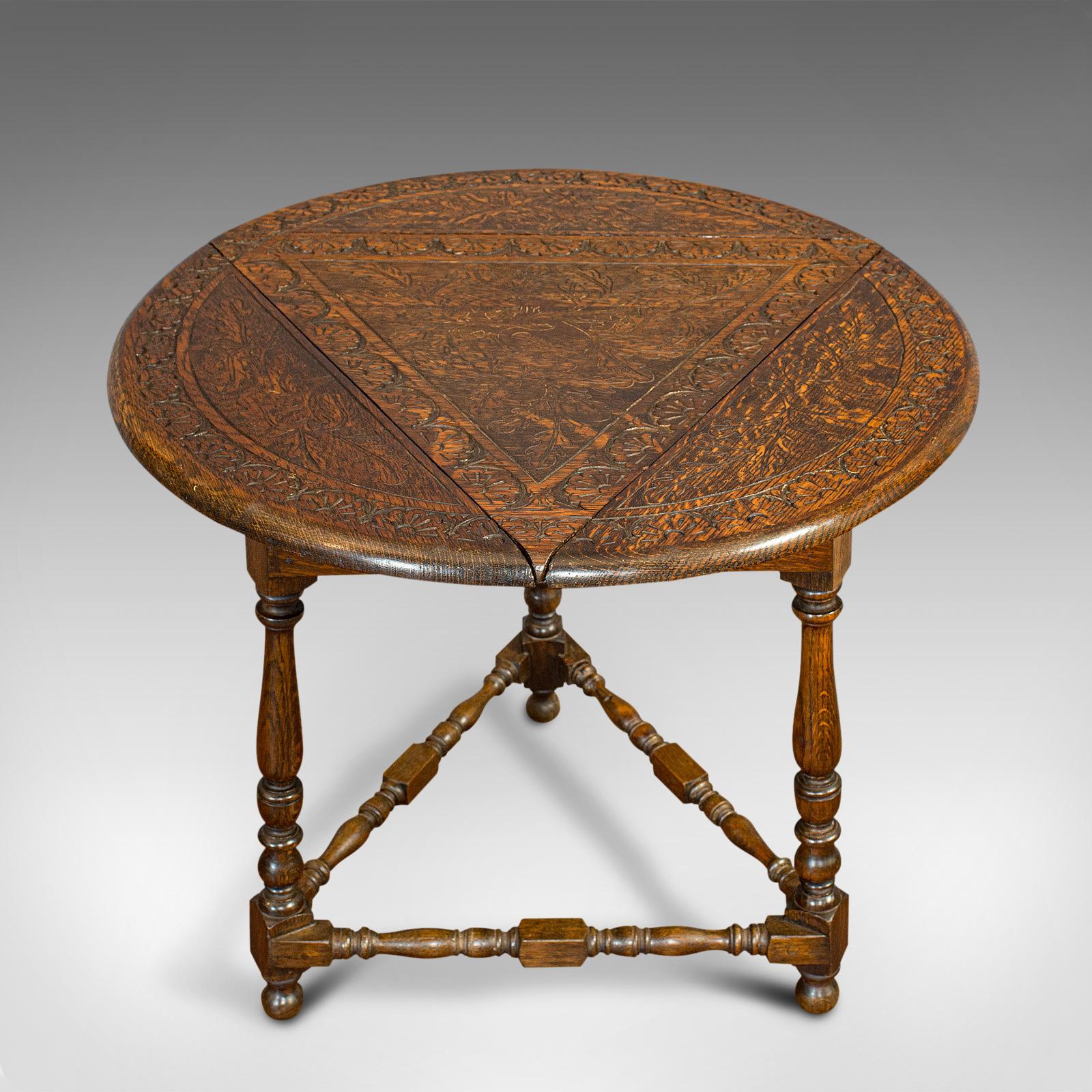 Antique Cricket Table, English, Oak, Drop Leaf, Lamp, Occasional, Edwardian 4