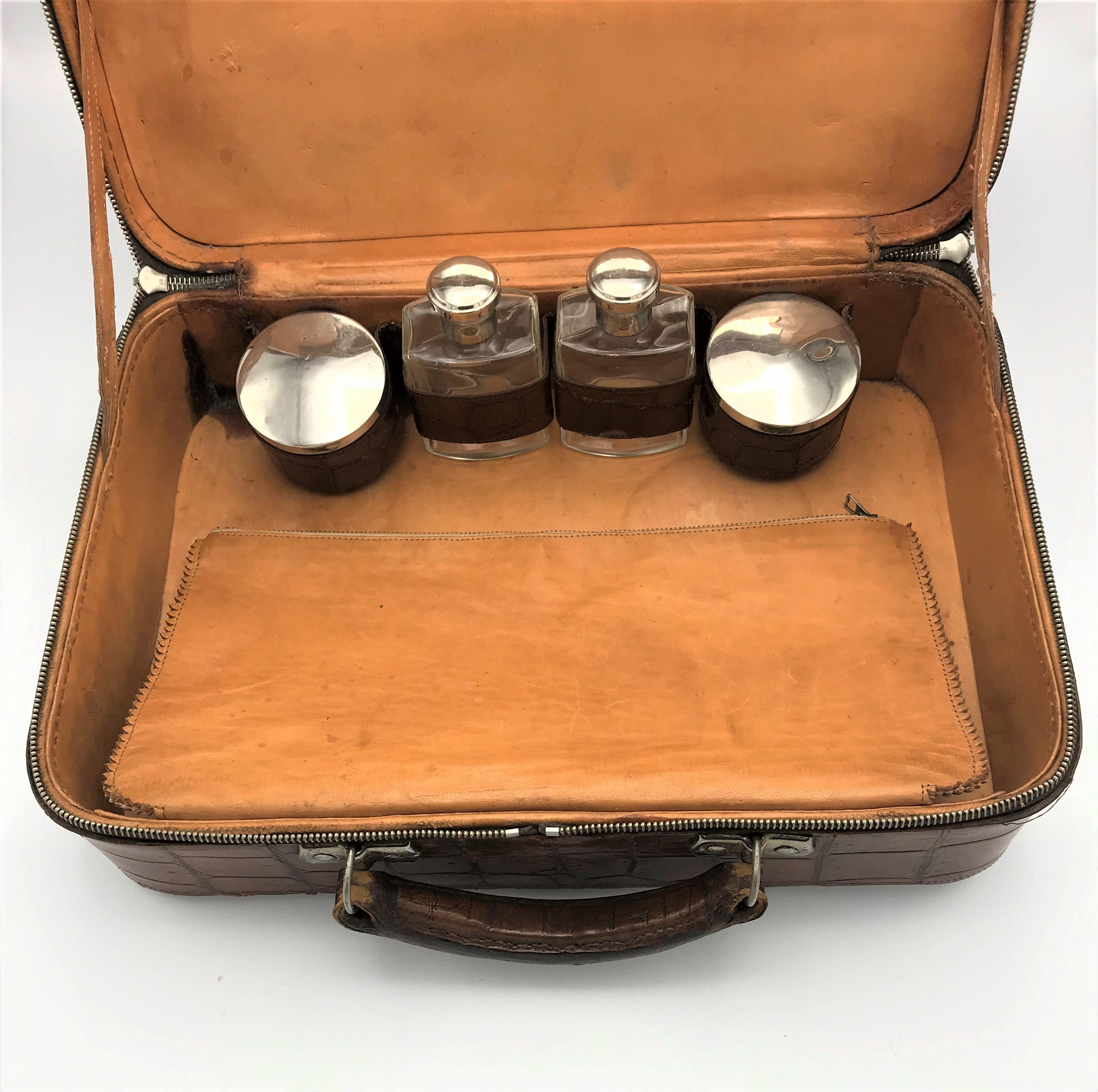 Women's or Men's Antique Crocodile Beautycase around 19th Century UK For Sale