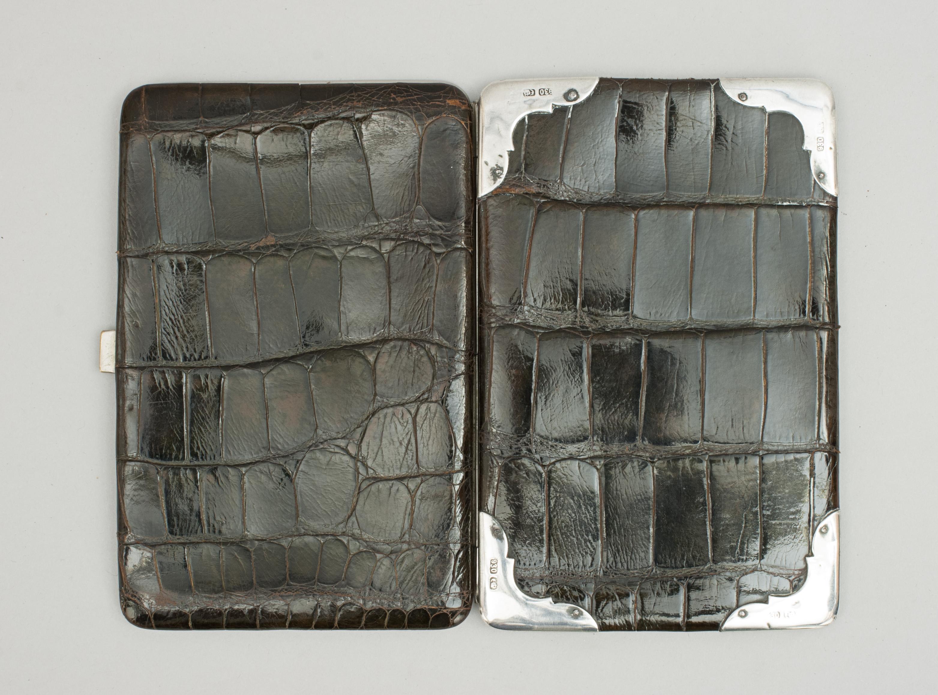 German Antique Crocodile Skin and Silver Purse Wallet