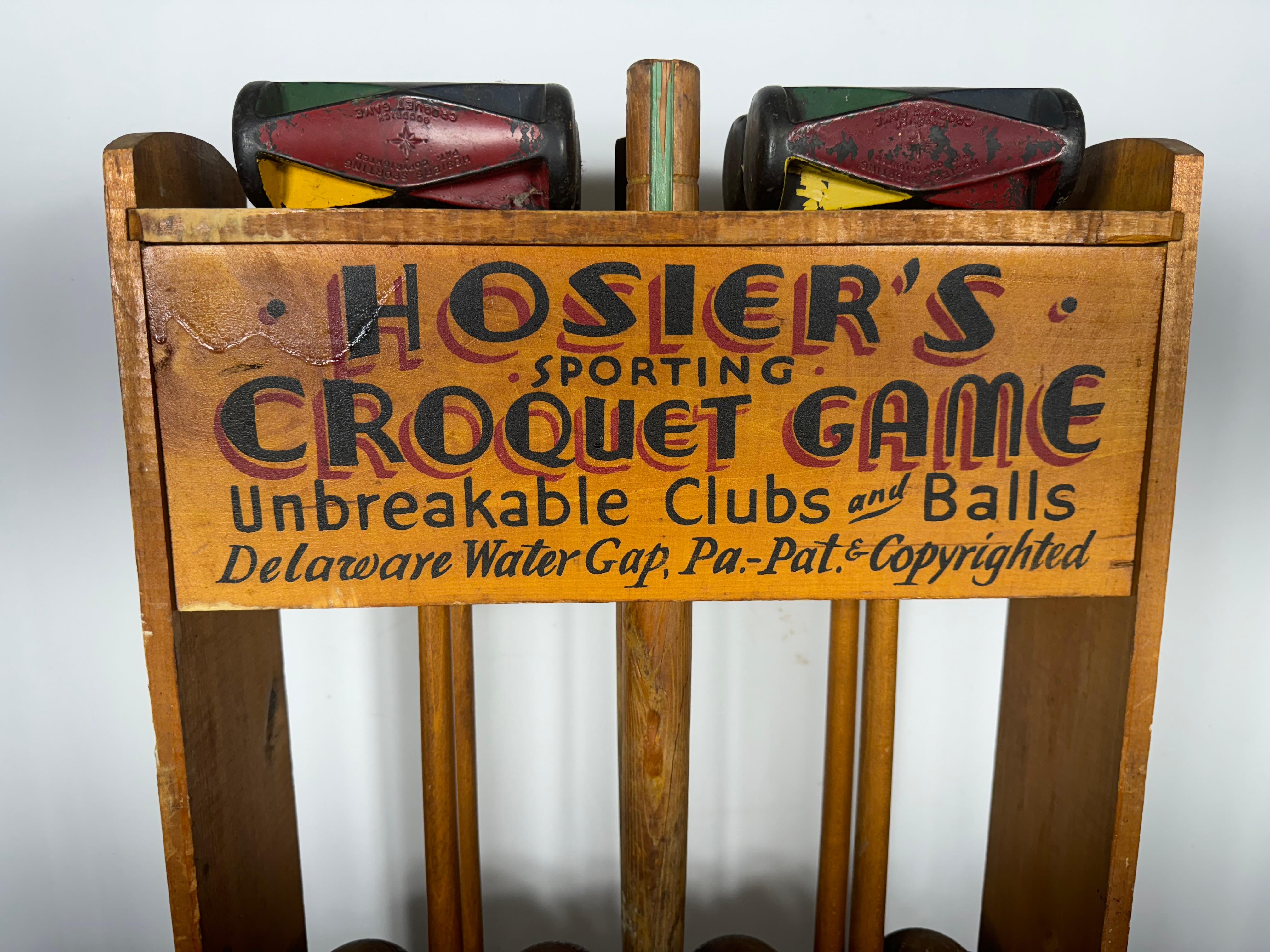 Antique Croquet Set with hand painted stand (nameplate) by Goodrich Croquet Game 4