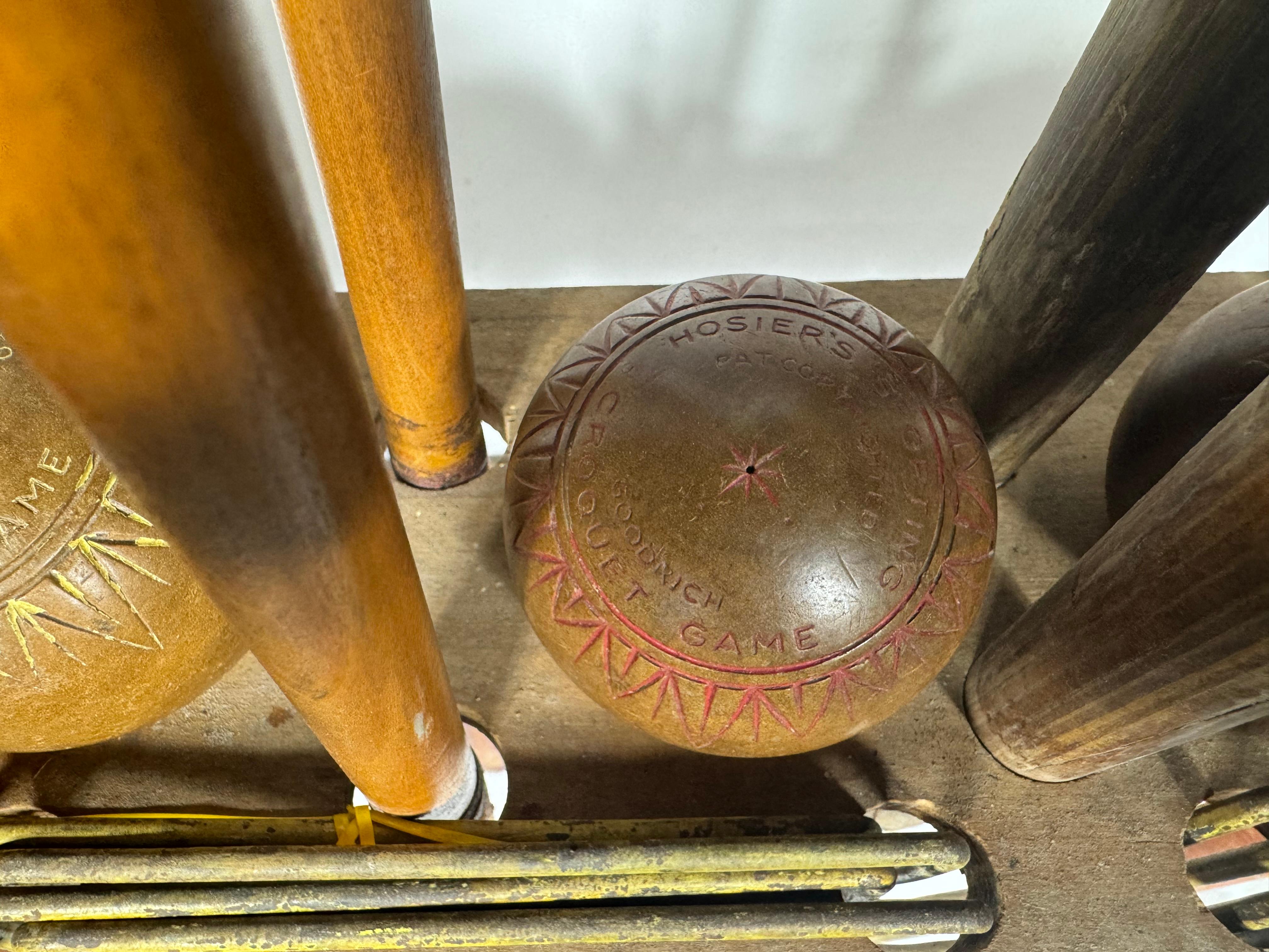 American Antique Croquet Set with hand painted stand (nameplate) by Goodrich Croquet Game