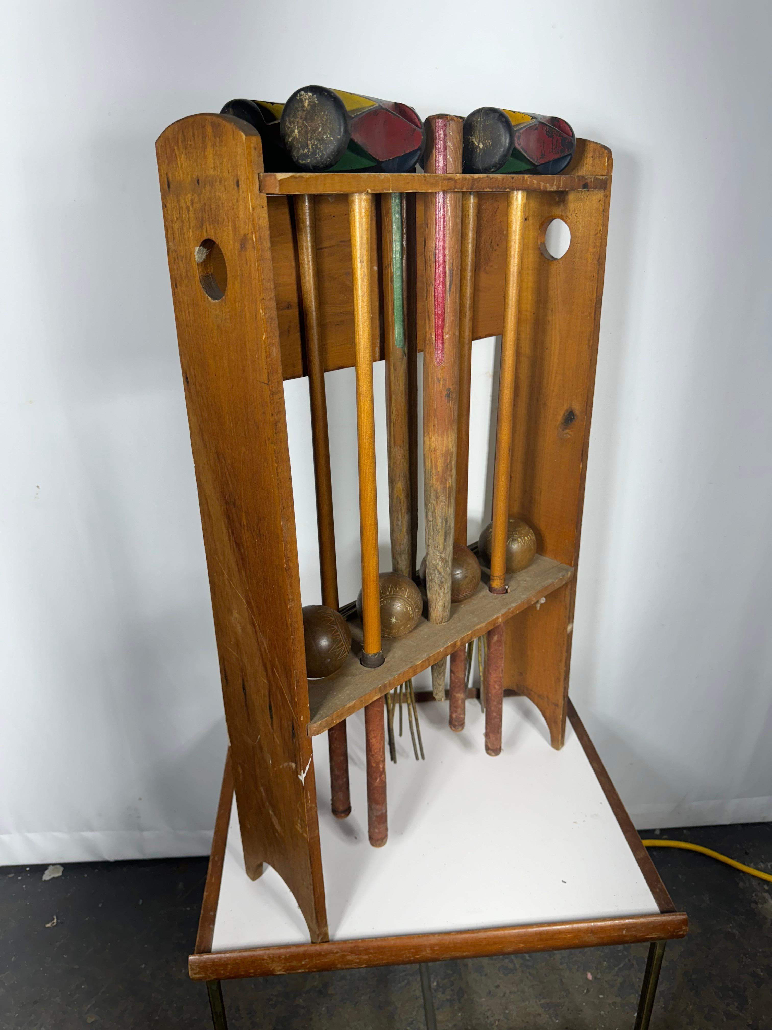 Antique Croquet Set with hand painted stand (nameplate) by Goodrich Croquet Game In Good Condition In Buffalo, NY