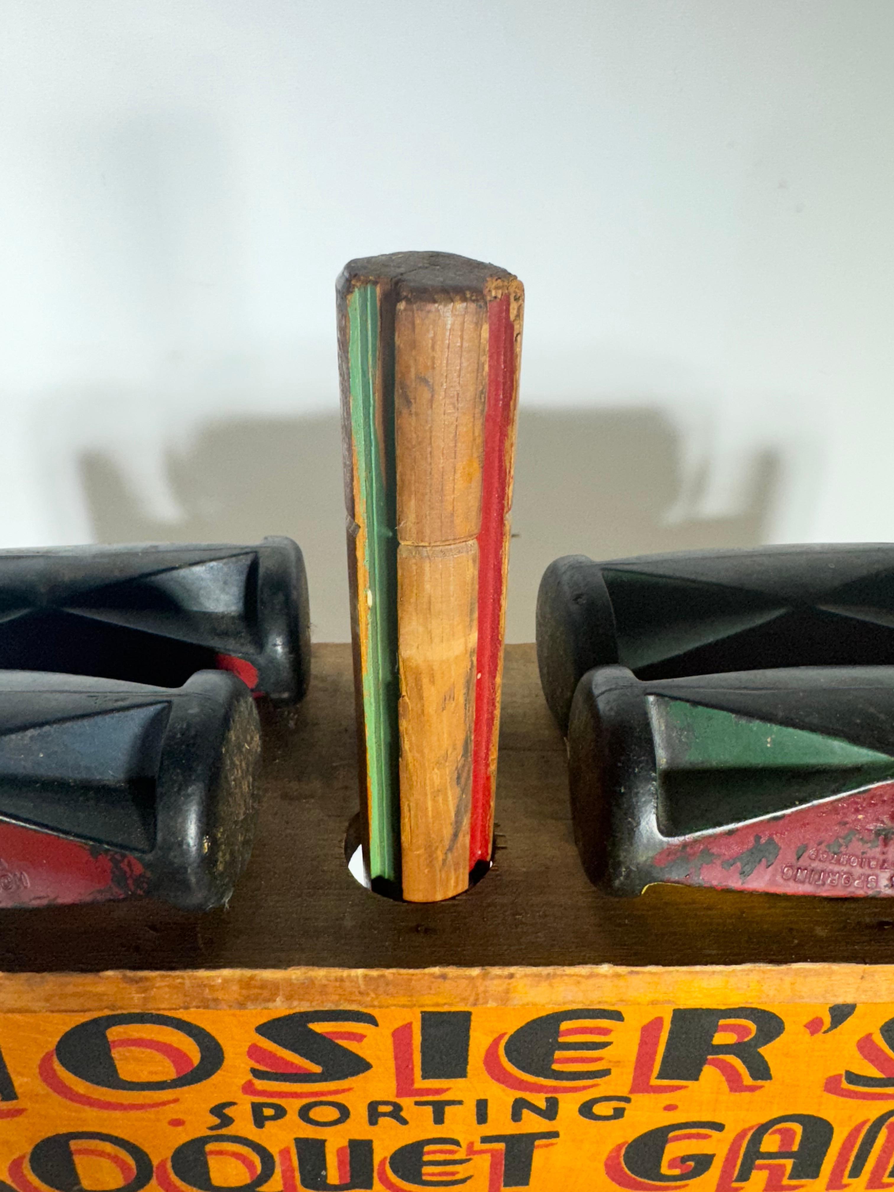 Metal Antique Croquet Set with hand painted stand (nameplate) by Goodrich Croquet Game
