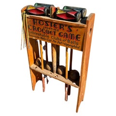 Antique Croquet Set with hand painted stand (nameplate) by Goodrich Croquet Game