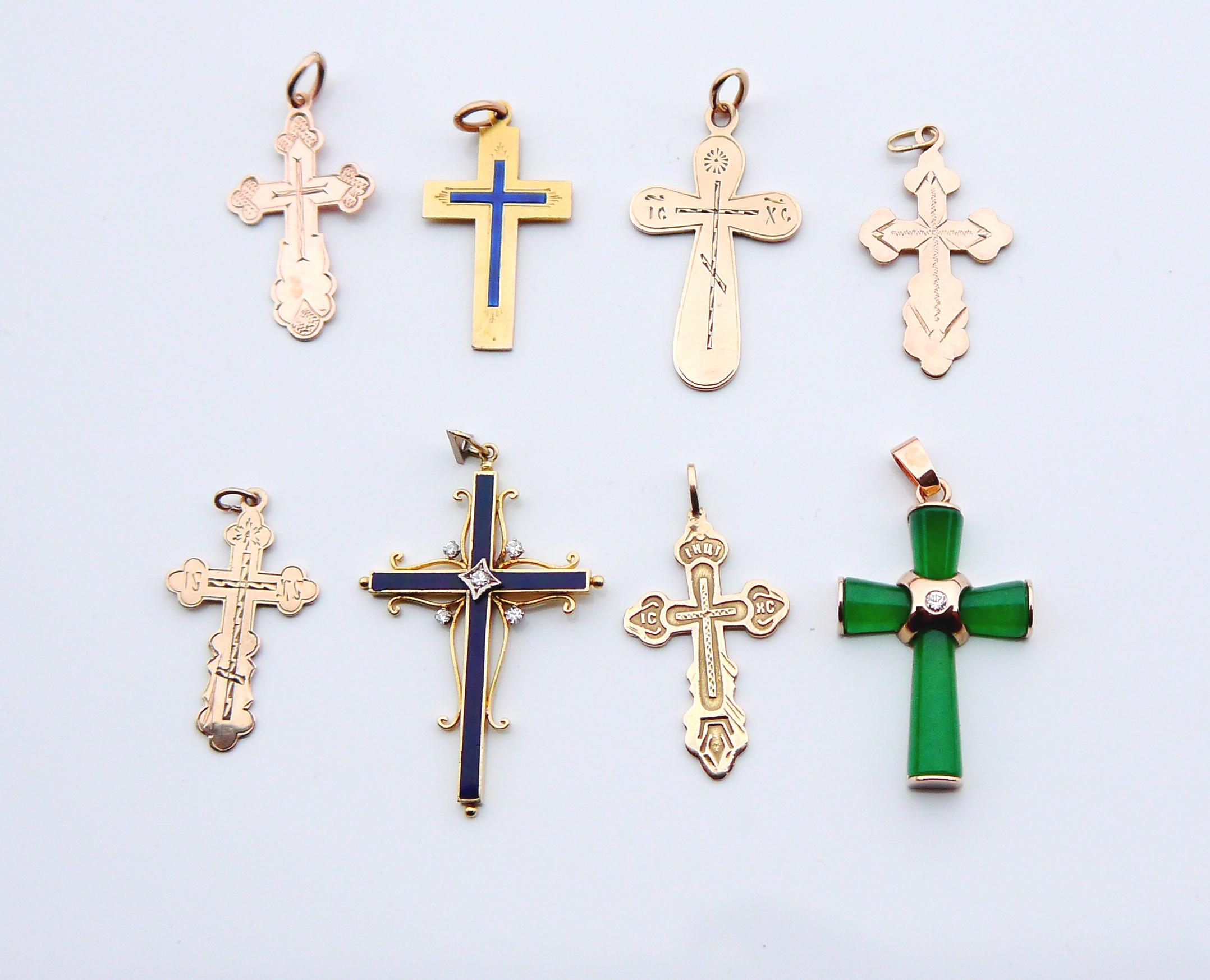 Antique Cross Crucifix Diamonds solid 18K Gold Blue Enamel  / 6.7 gr For Sale 4