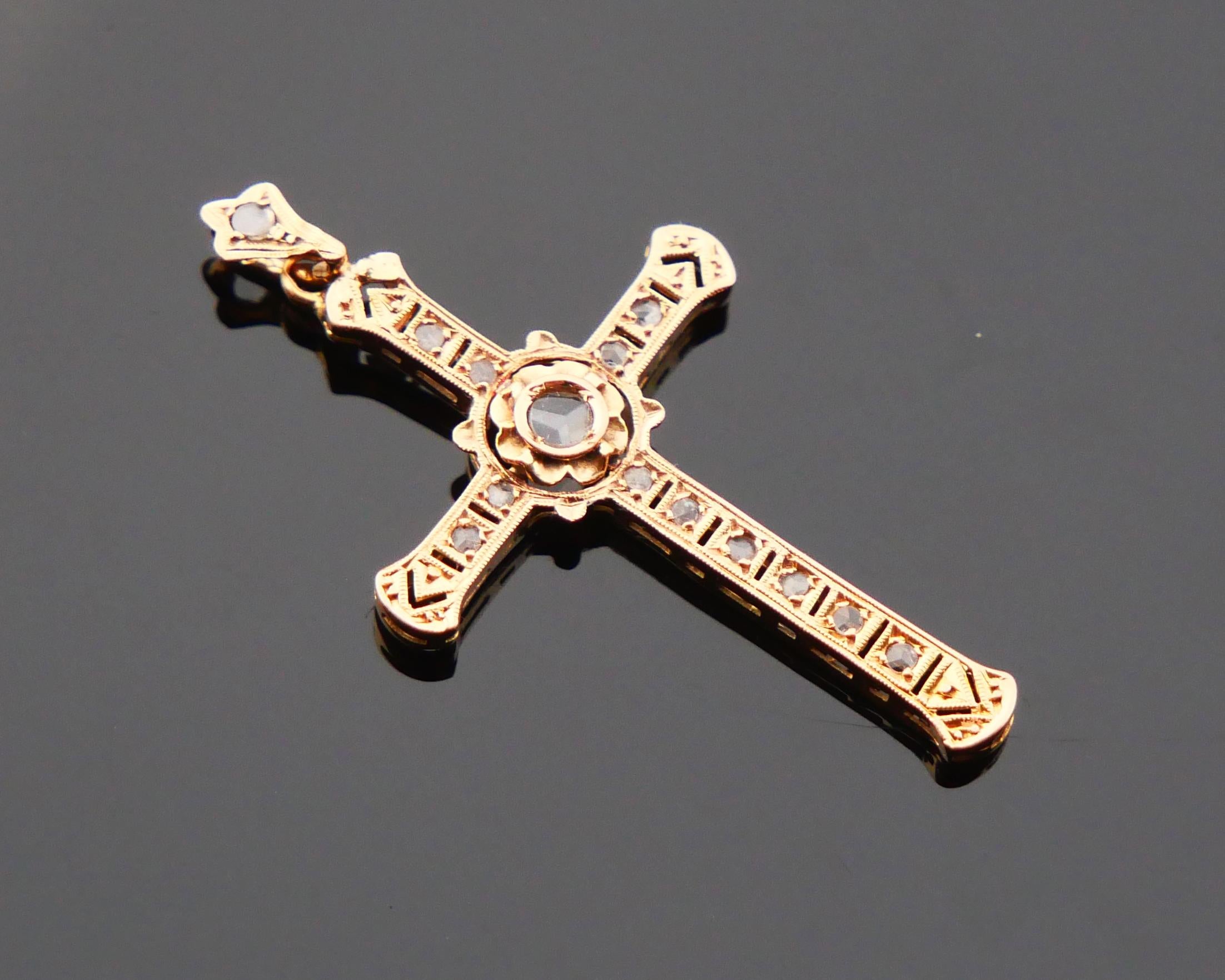 Art Nouveau Antique Cross Crucifix Diamonds solid 18K Gold / 1.22 g For Sale