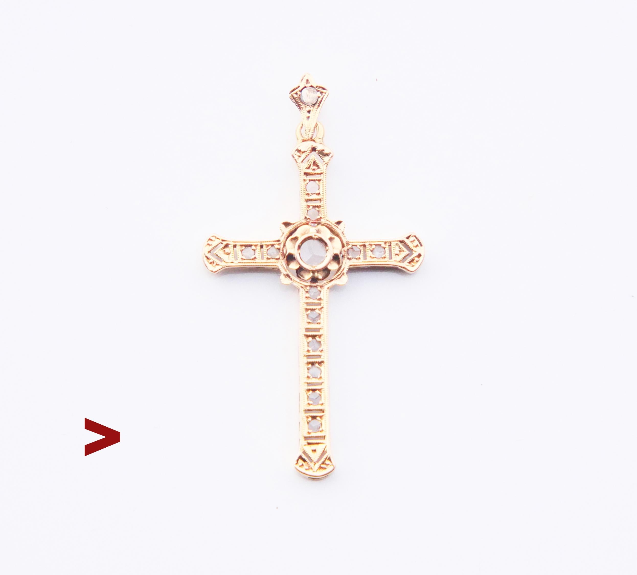 Women's or Men's Antique Cross Crucifix Diamonds solid 18K Gold / 1.22 g