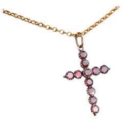 Antique Cross Crucifix  natural Tourmaline solid 14K Rose Gold /  1.37 gr