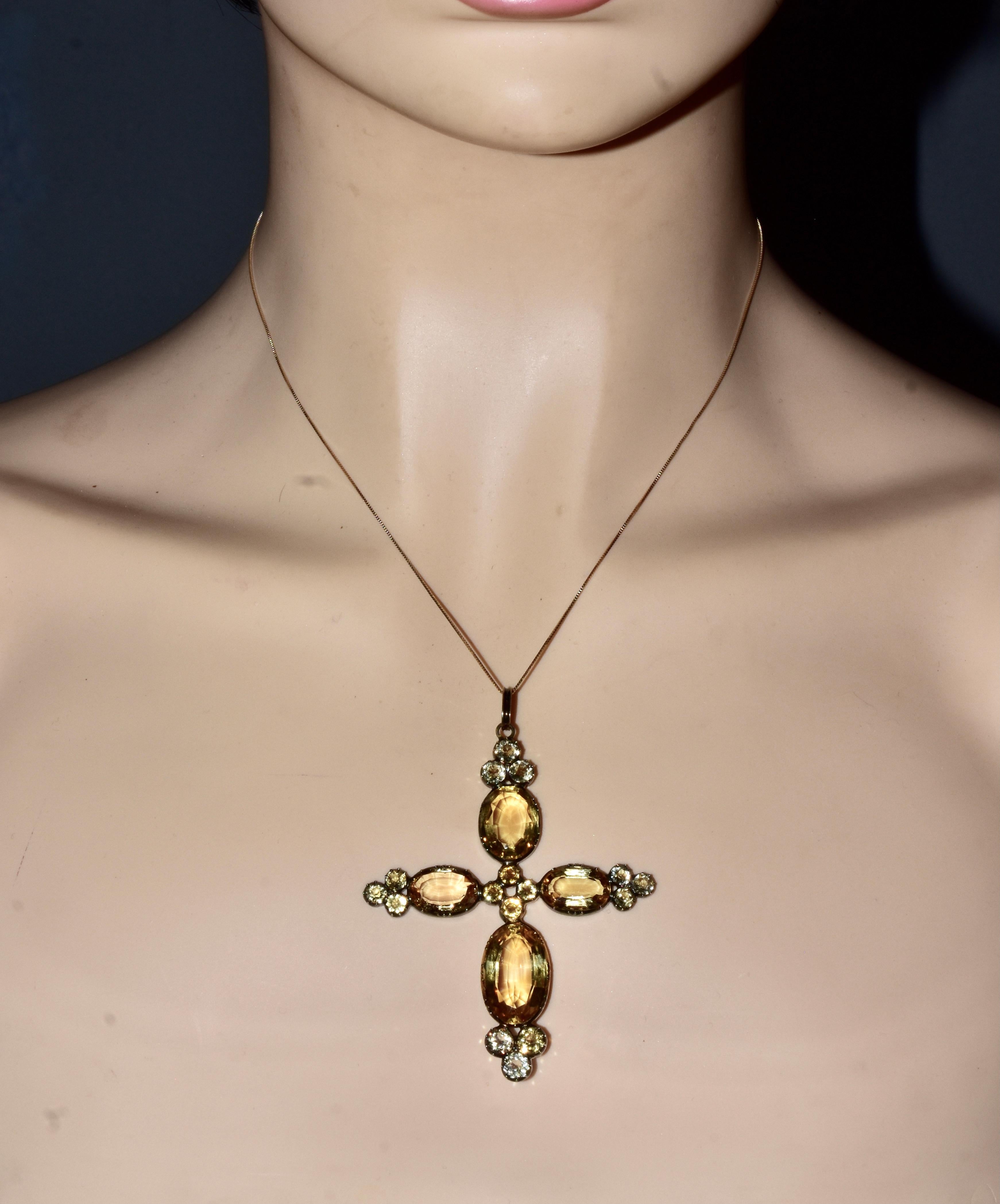 Antikes 18K-Kreuz 19. Jahrhundert mit Citrin im Fantasieschliff und Gold, um 1840 im Zustand „Hervorragend“ in Aspen, CO