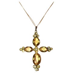 Antikes Kreuz aus dem frühen 19. Jahrhundert mit Citrin im Fantasieschliff und Gold, um 1840