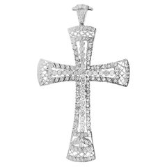Antique Cross Necklace in 18k White Gold & Platinum Diamonds
