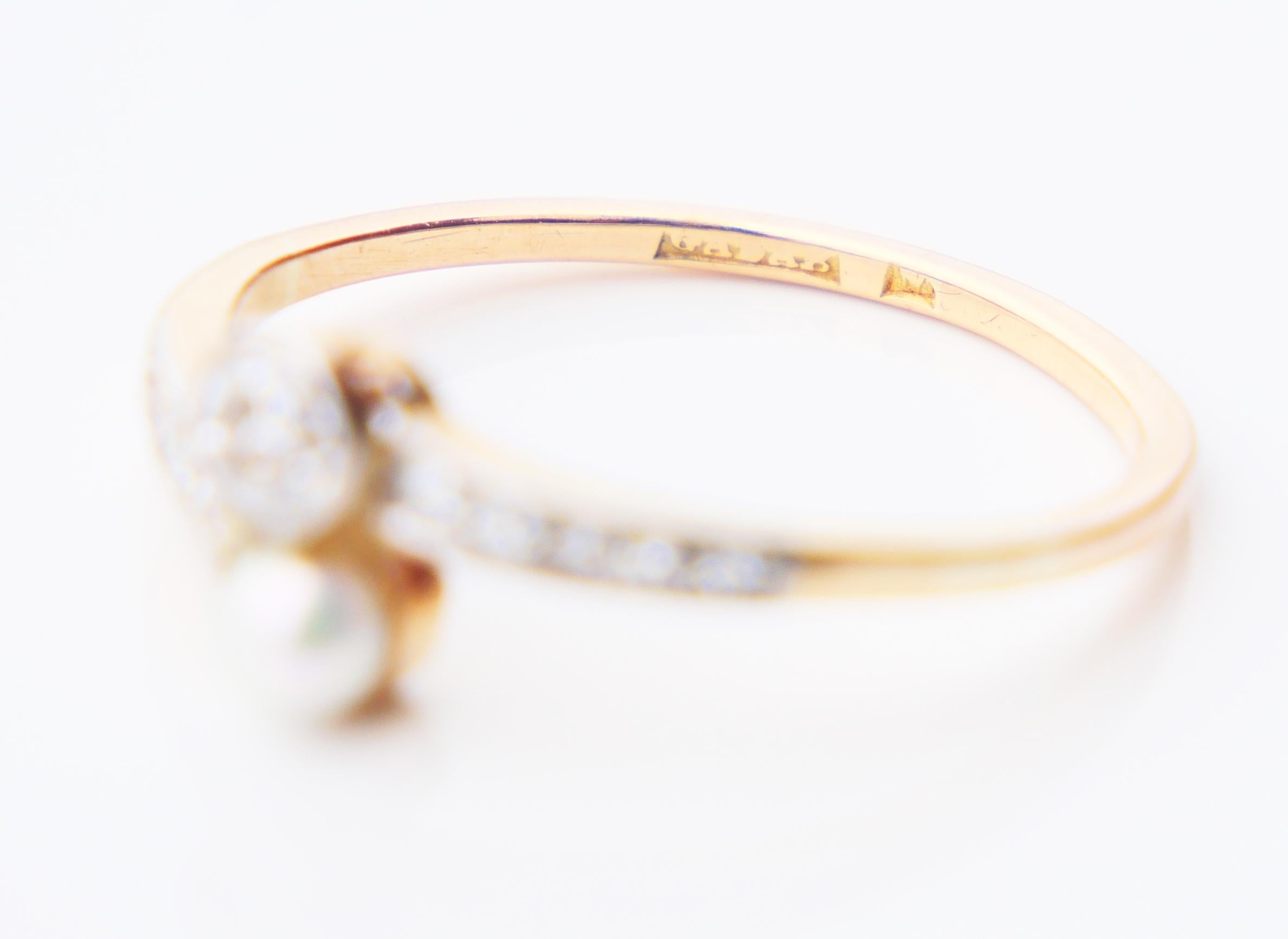 Antique Cross Over Ring 0.45ctw. Diamonds Pearl 18K Gold Platinum ØUS7.5 /1.9gr  For Sale 8