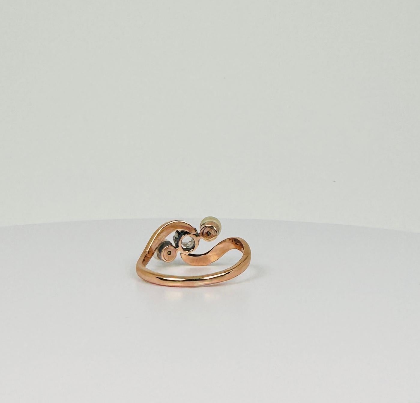 De las mujeres Anillo Cruzado de Oro Rosa de 18k con Perlas de Agua Salada de Diamante Natural talla Rosa en venta