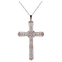 Antique Cross Pendant Necklace in Platinum & 18kt Gold with 3.60 CTW in Diamonds