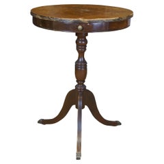 Antique Crotch Mahogany Duncan Phyfe Round Side Pedestal Table Plant Stand