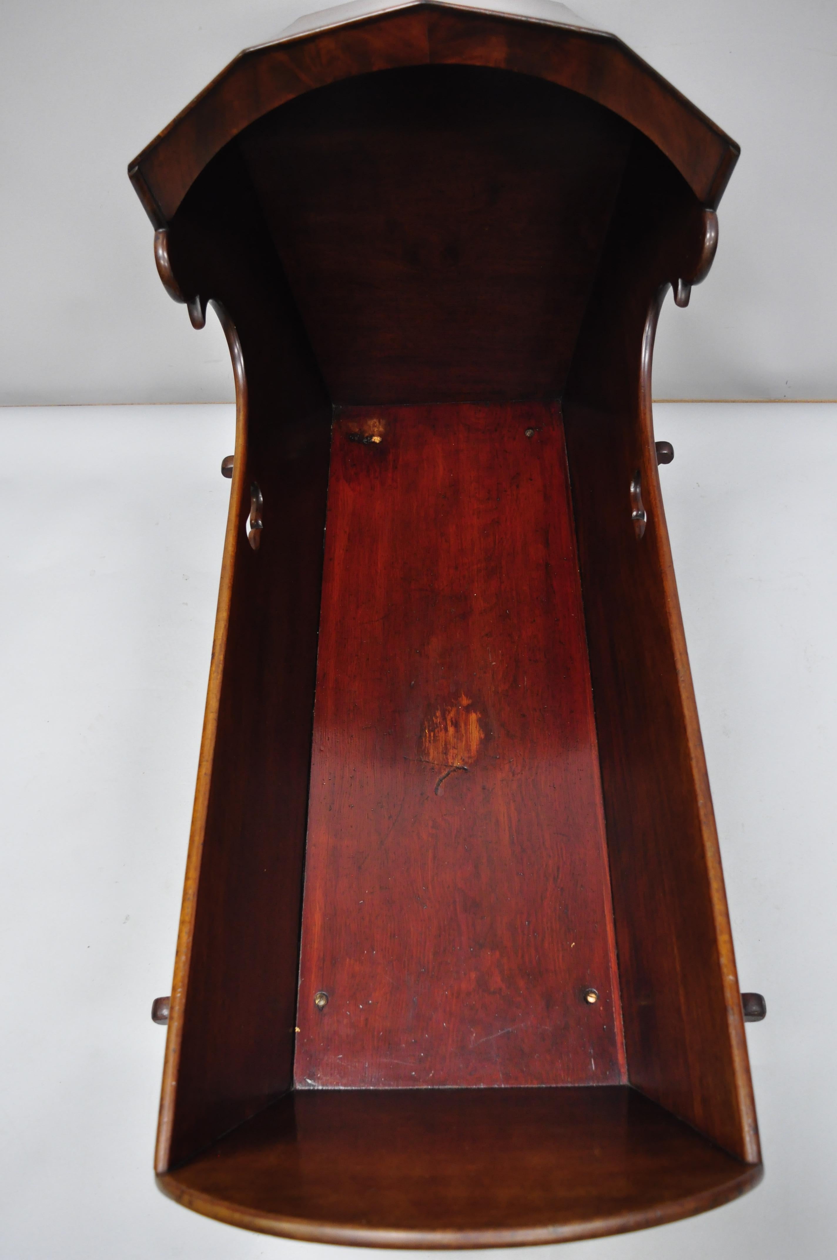 Antique Crotch Mahogany Victorian Empire Dovetailed Baby Bed Doll Cradle For Sale 1