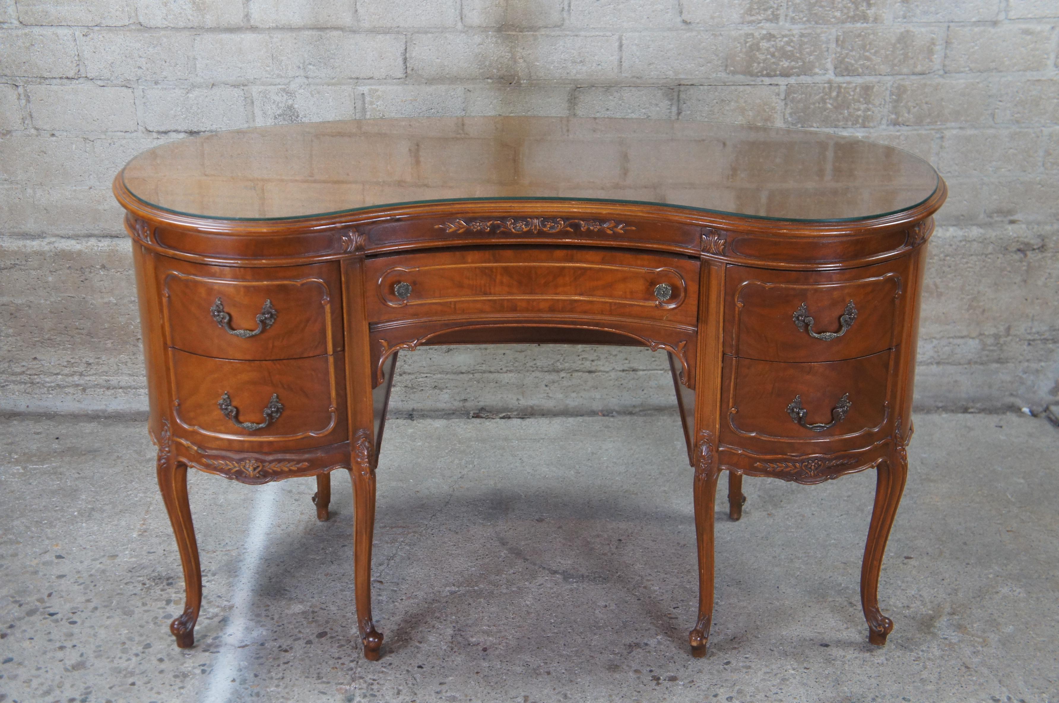 Antique Crotch Walnut French Provincial Louis XV Kidney Writing Vanity Desk 5