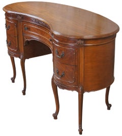 Antique Crotch Walnut French Provincial Louis XV Kidney Writing Vanity Desk