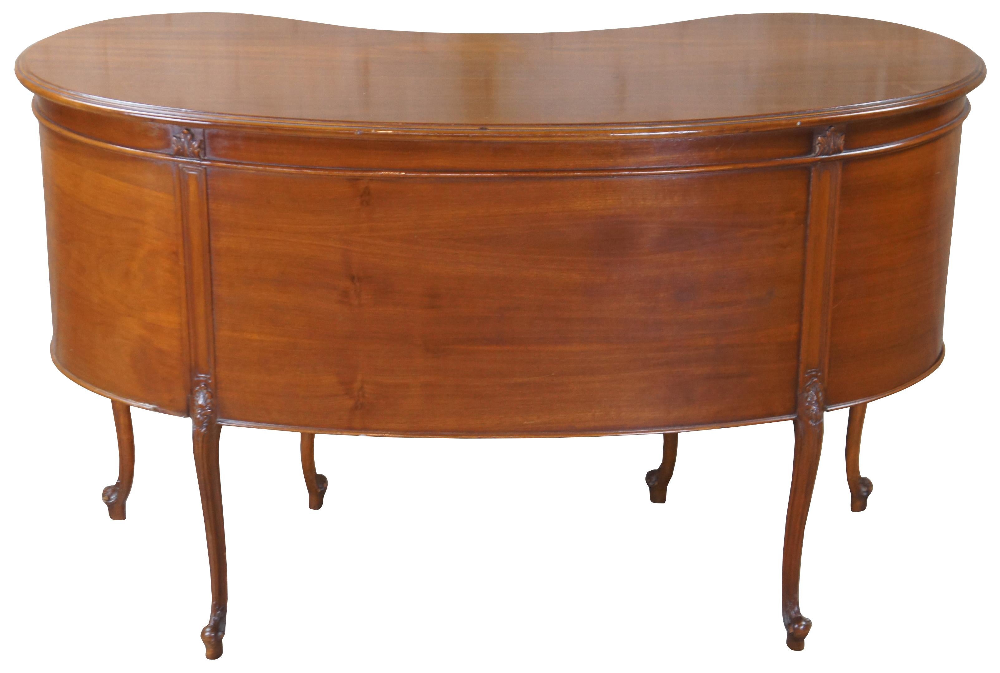 Antique Crotch Walnut French Provincial Louis XV Kidney Writing Vanity Desk In Good Condition In Dayton, OH