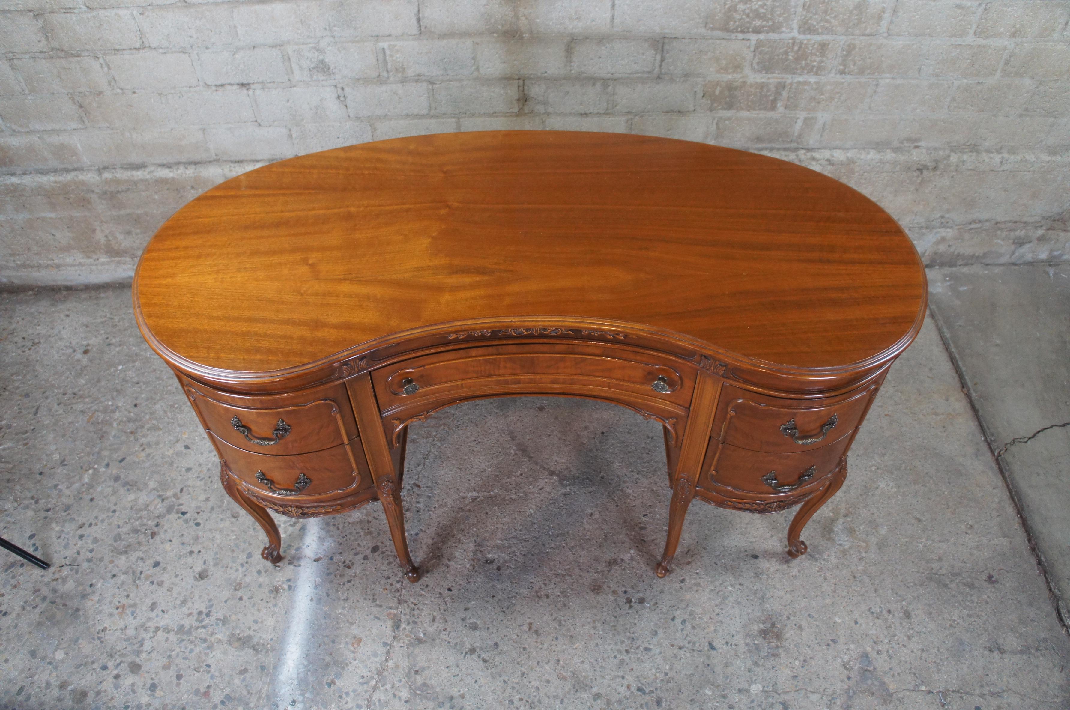 Mid-20th Century Antique Crotch Walnut French Provincial Louis XV Kidney Writing Vanity Desk