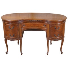 Antique Crotch Walnut French Provincial Louis XV Kidney Writing Vanity Desk