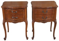 Antique Crotch Walnut French Provincial Louis XV Serpentine Nightstand Table