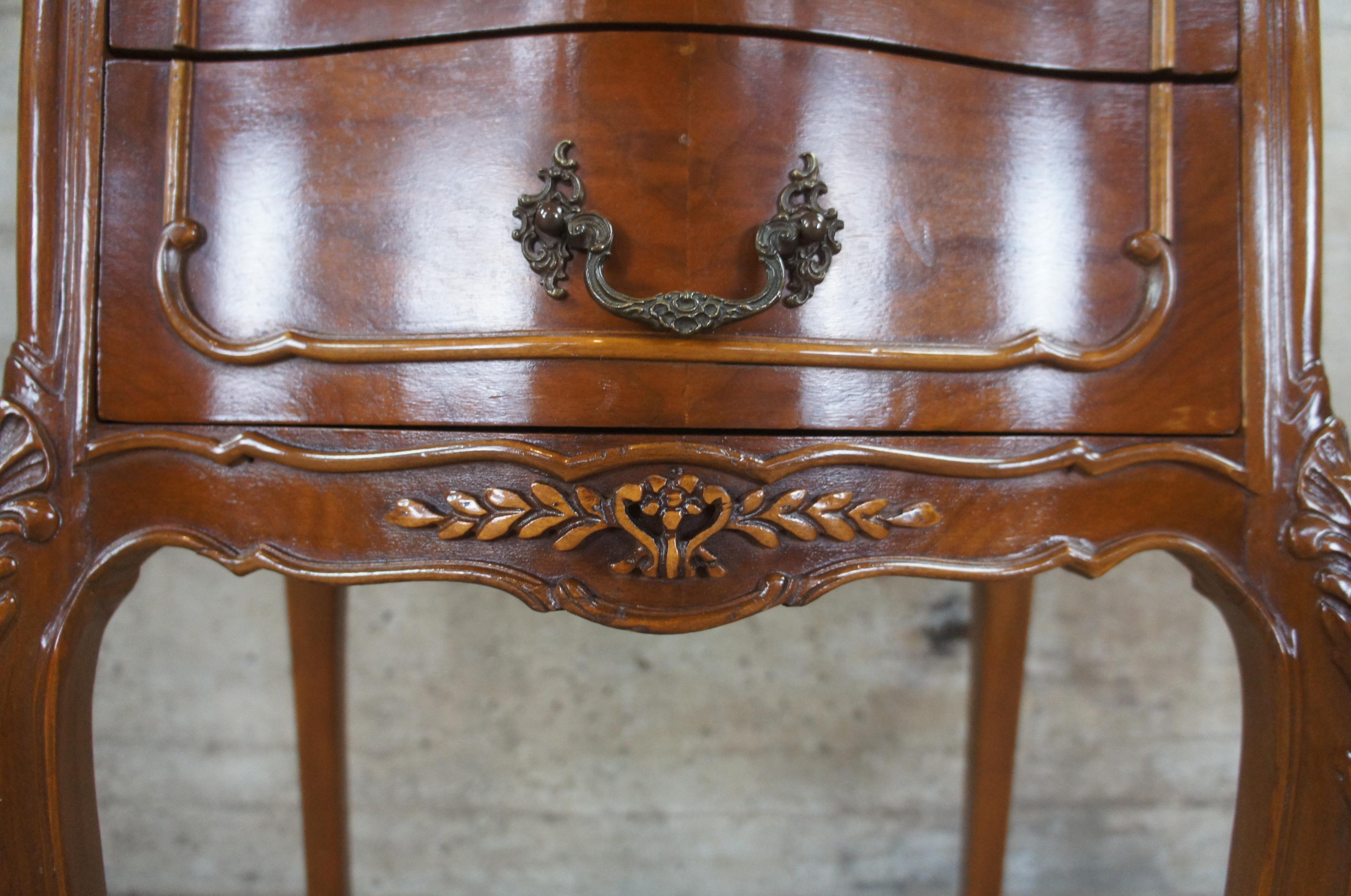 Antique Crotch Walnut French Provincial Louis XV Serpentine Nightstand Table 4