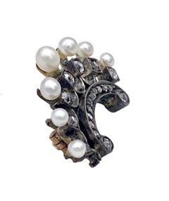 Antique Crown Brooch Diamonds Pearls Silver Gold